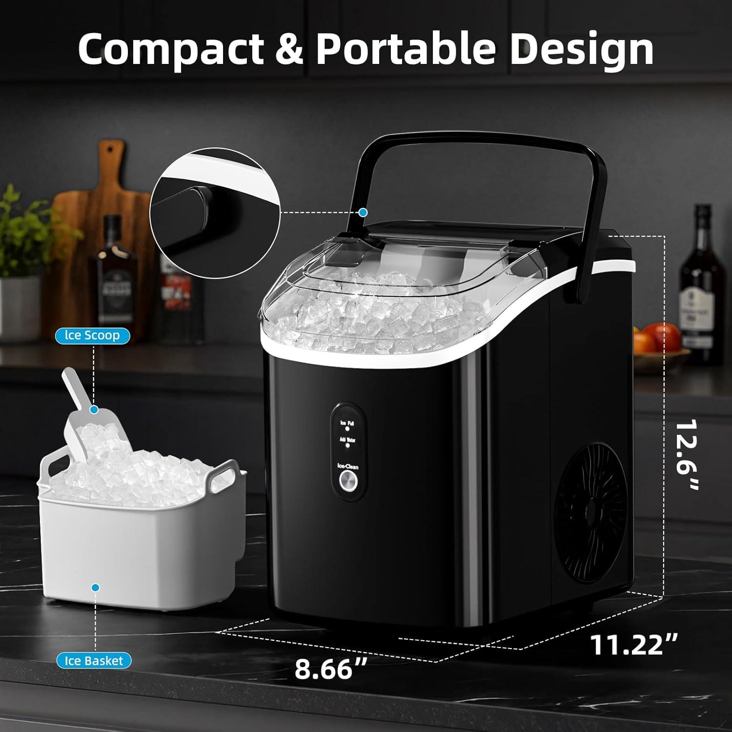 imageAntarctic Star Nugget Ice Maker Countertop with Soft Chewable Ice Portable Sonic Ice Maker with Basket and Scoop Removable Top Cover AutoCleaning for HomePartyRVCamping Stainless Steel SilverBlack