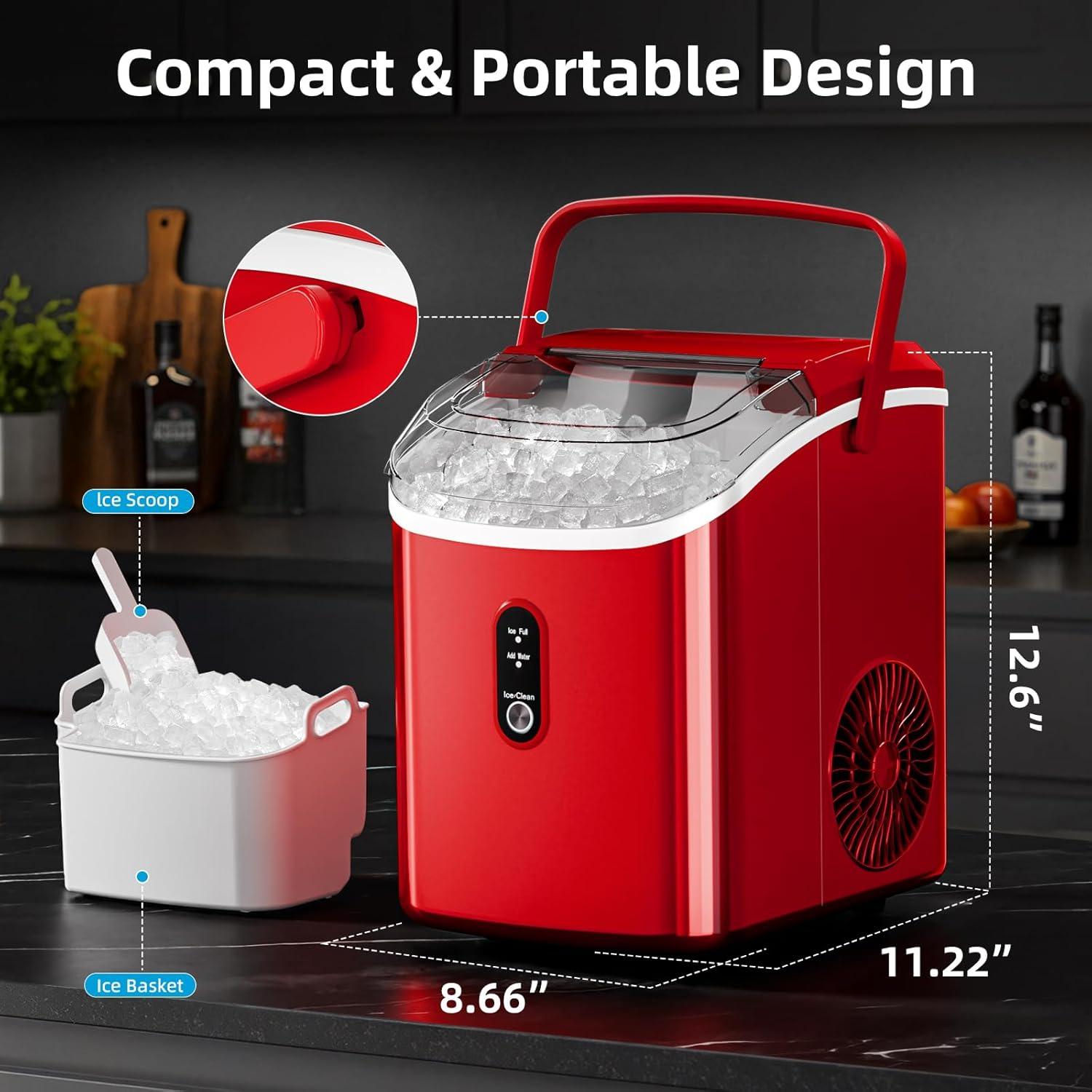 imageAntarctic Star Nugget Ice Maker Countertop with Soft Chewable Ice Portable Sonic Ice Maker with Basket and Scoop Removable Top Cover AutoCleaning for HomePartyRVCamping Stainless Steel SilverRed