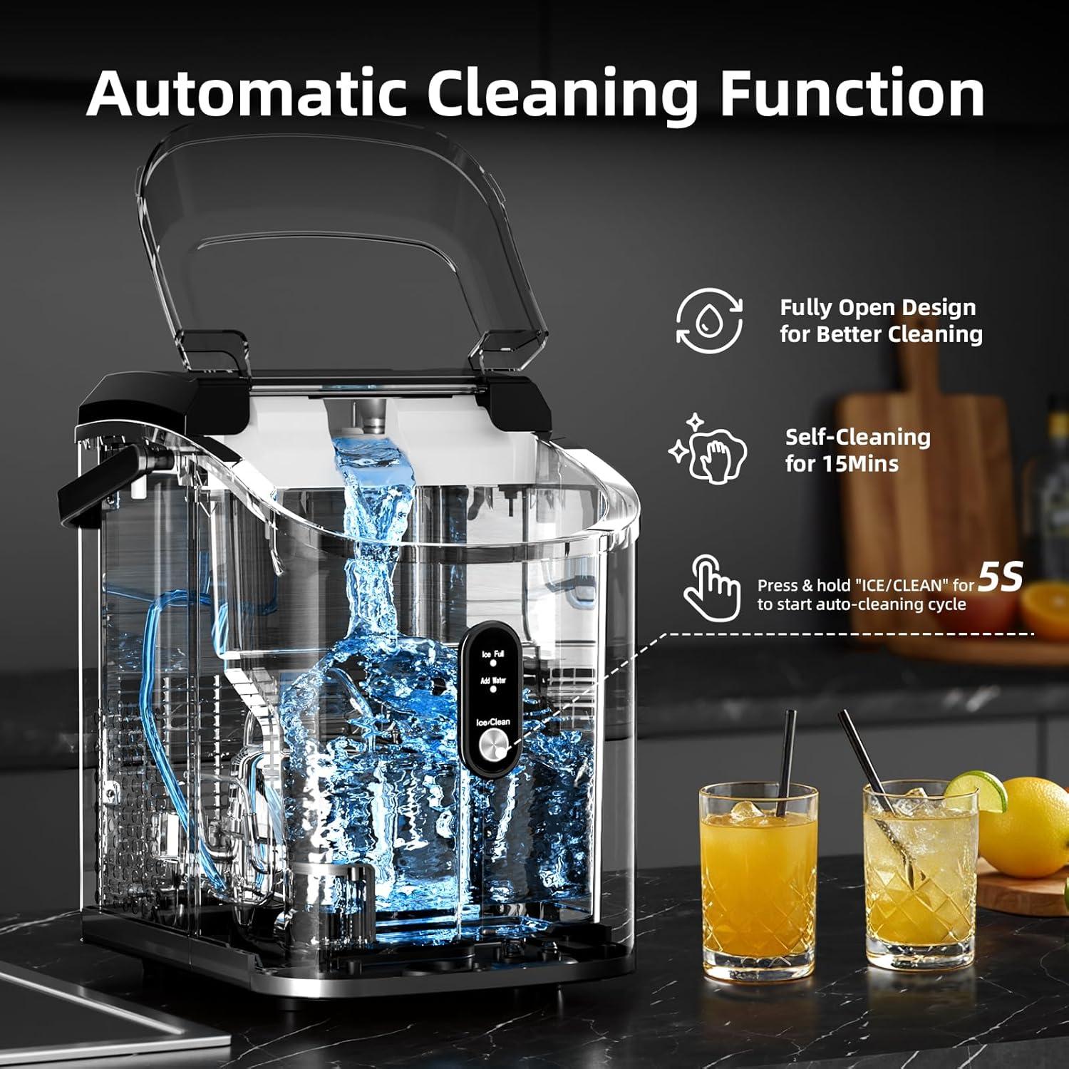 imageAntarctic Star Nugget Ice Maker Countertop with Soft Chewable Ice Portable Sonic Ice Maker with Basket and Scoop Removable Top Cover AutoCleaning for HomePartyRVCamping Stainless Steel SilverStainless Steel Black