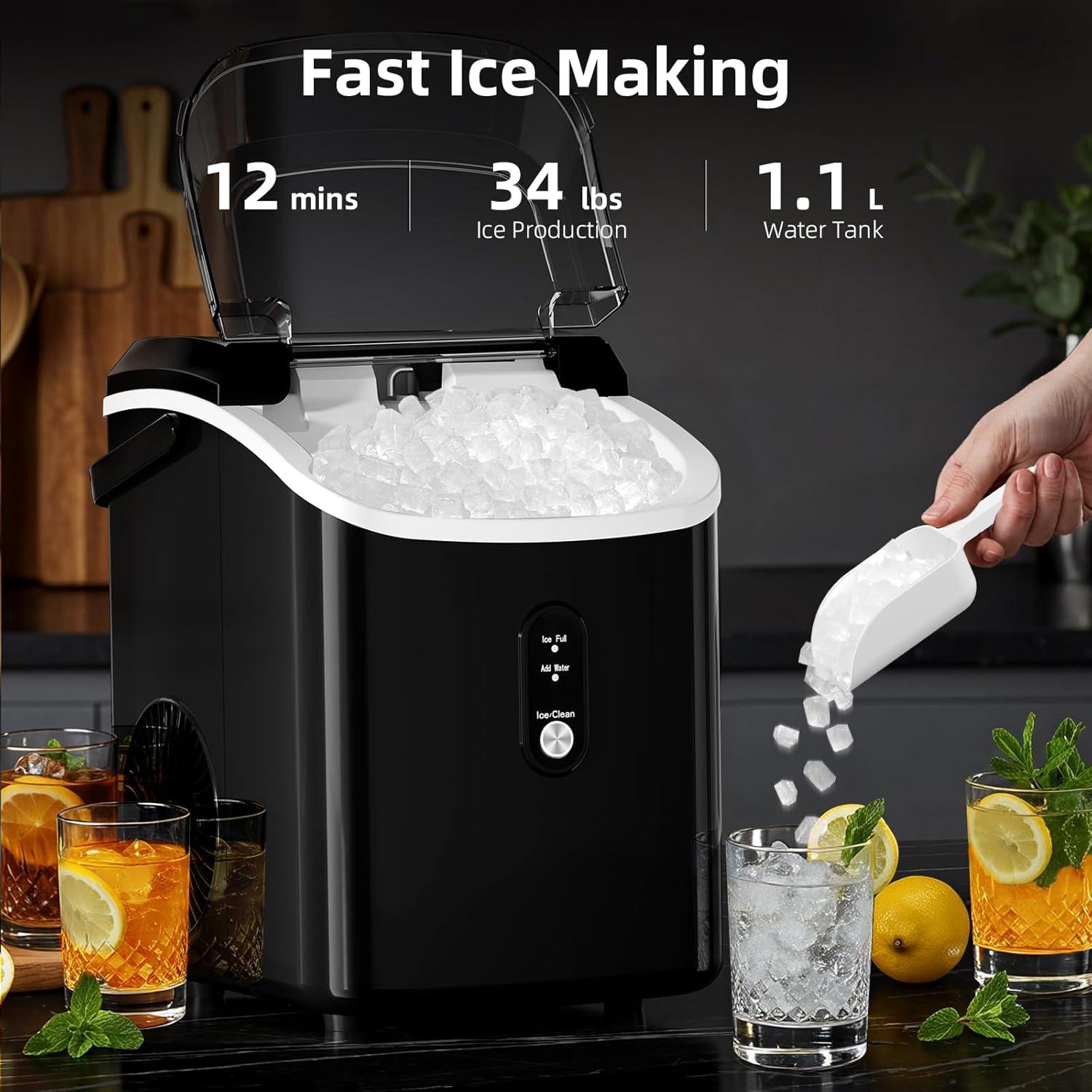 imageAntarctic Star Nugget Ice Maker Countertop with Soft Chewable Ice Portable Sonic Ice Maker with Basket and Scoop Removable Top Cover AutoCleaning for HomePartyRVCamping Stainless Steel SilverBlack