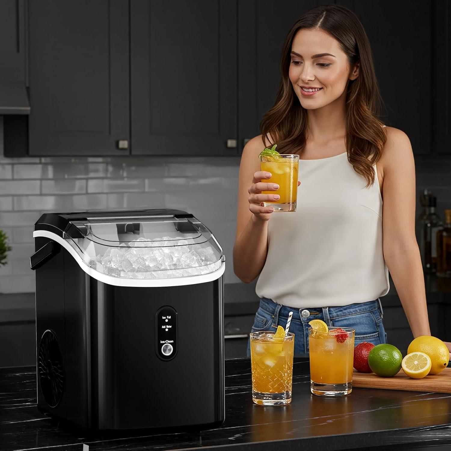 imageAntarctic Star Nugget Ice Maker Countertop with Soft Chewable Ice Portable Sonic Ice Maker with Basket and Scoop Removable Top Cover AutoCleaning for HomePartyRVCamping Stainless Steel SilverBlack