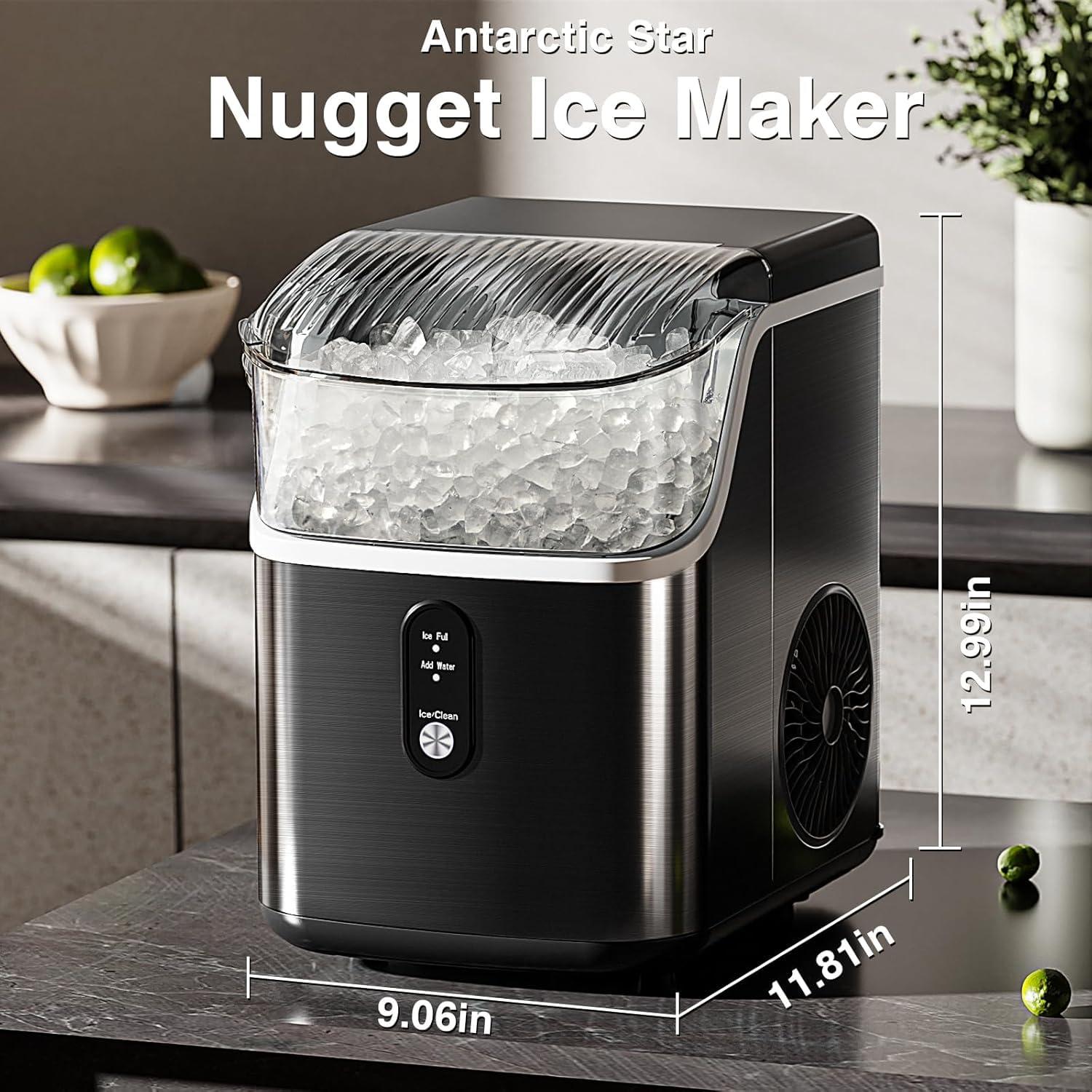 imageAntarctic Star Nugget Ice Maker Countertop with Soft Chewable Ice Portable Sonic Ice Maker with Basket and Scoop Removable Top Cover AutoCleaning for HomePartyRVCamping Stainless Steel SilverStainless Steel Black
