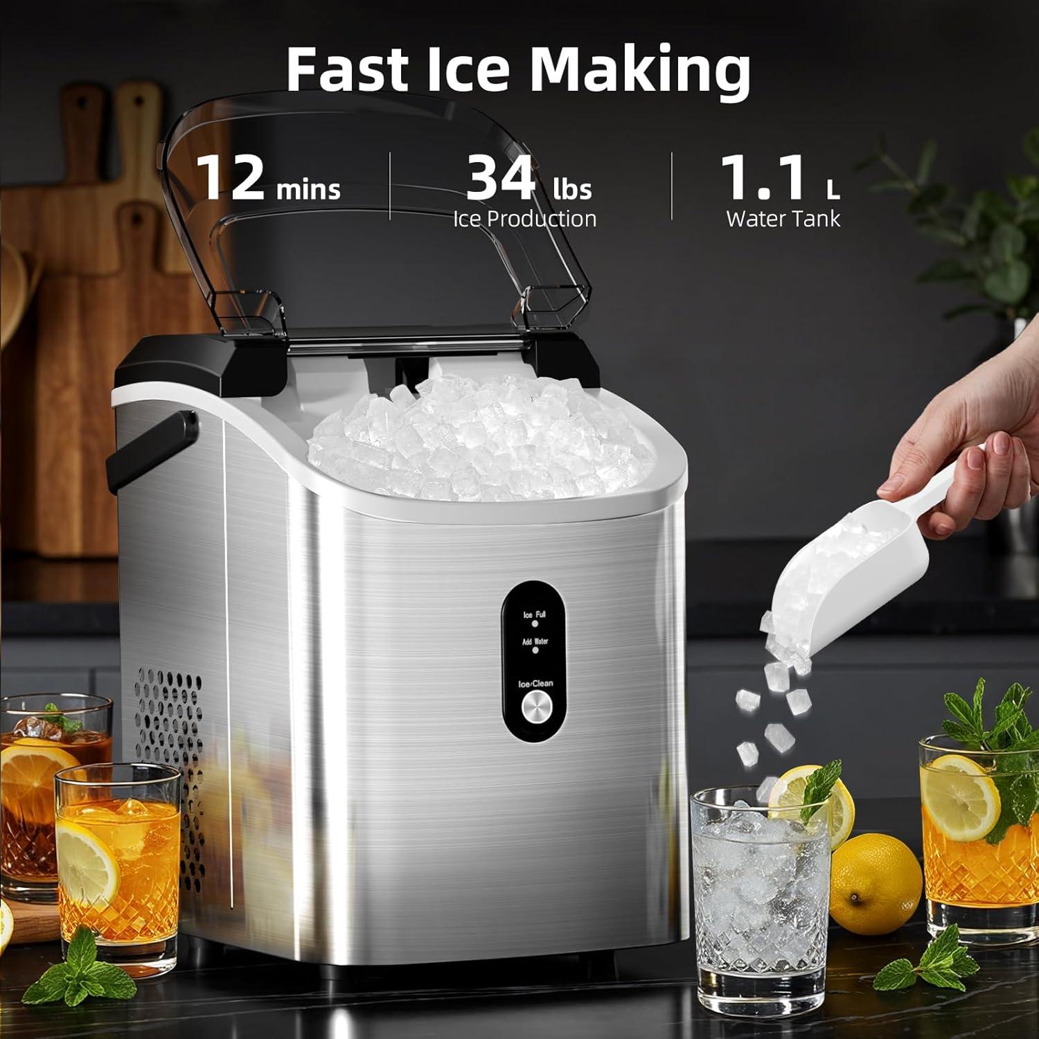 imageAntarctic Star Nugget Ice Maker Countertop with Soft Chewable Ice Portable Sonic Ice Maker with Basket and Scoop Removable Top Cover AutoCleaning for HomePartyRVCamping