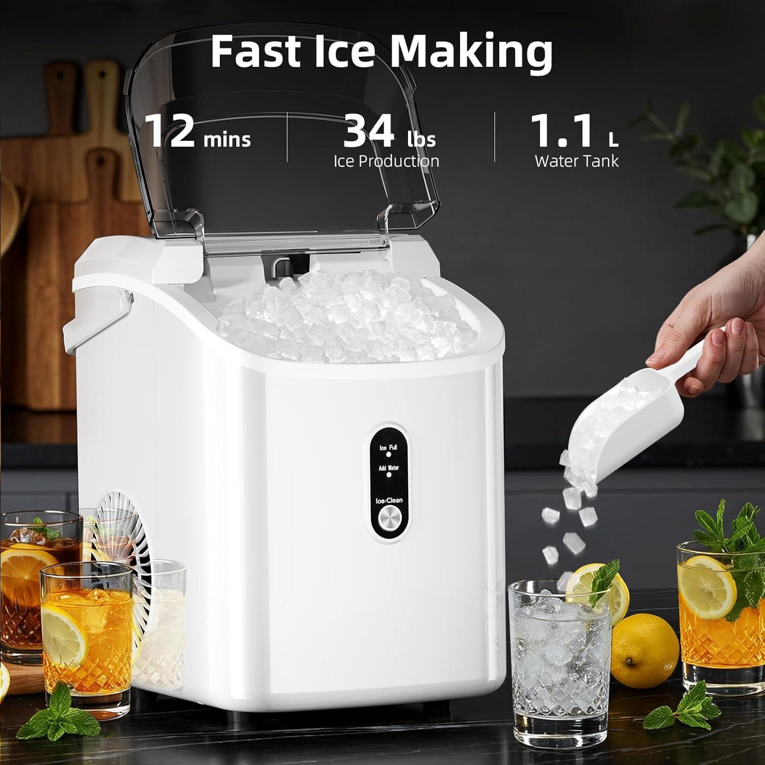 imageAntarctic Star Nugget Ice Maker Countertop with Soft Chewable Ice Portable Sonic Ice Maker with Basket and Scoop Removable Top Cover AutoCleaning for HomePartyRVCamping Stainless Steel SilverWhite