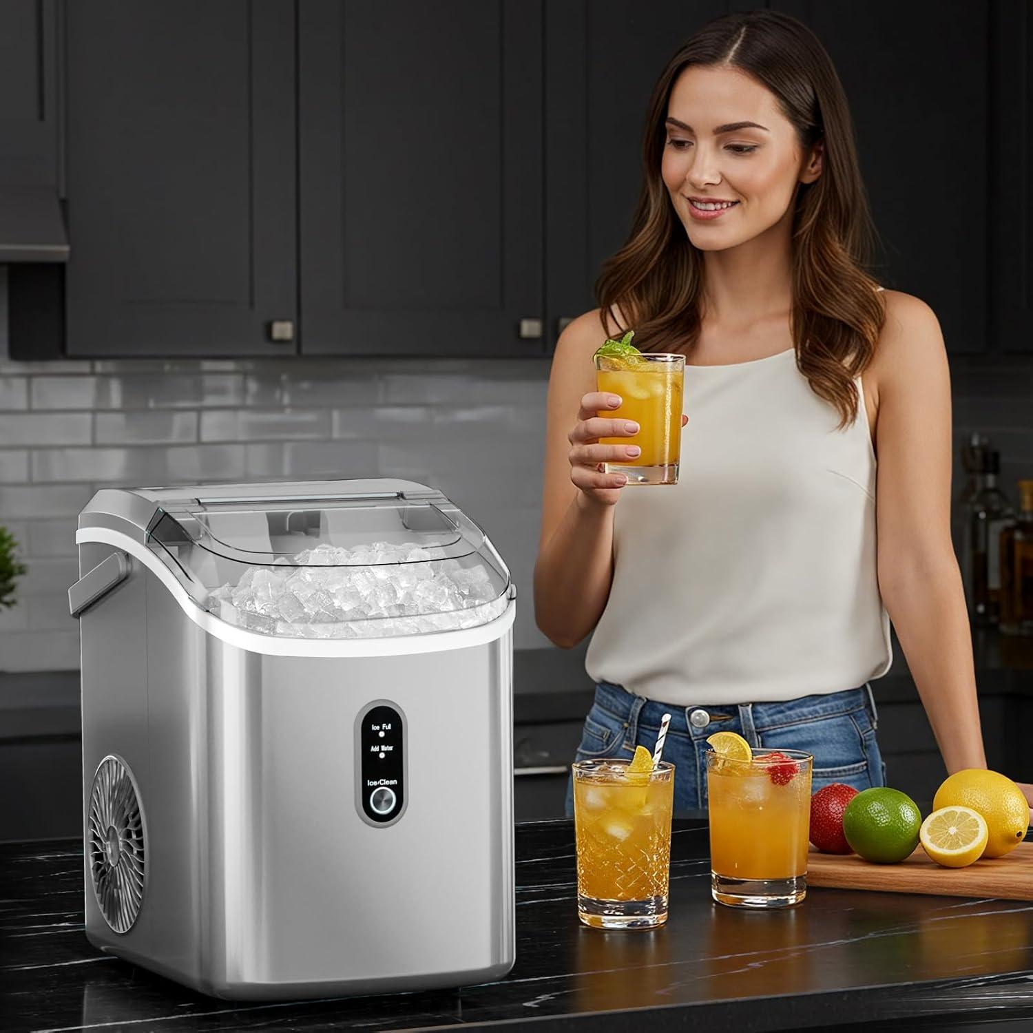 imageAntarctic Star Nugget Ice Maker Countertop with Soft Chewable Ice Portable Sonic Ice Maker with Basket and Scoop Removable Top Cover AutoCleaning for HomePartyRVCamping Stainless Steel SilverGrey