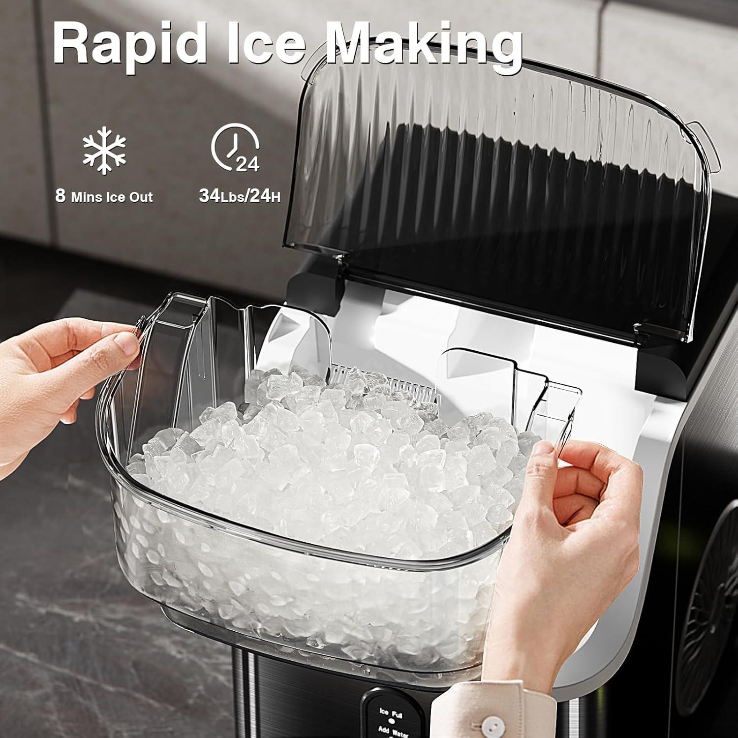 imageAntarctic Star Nugget Ice Maker Countertop with Soft Chewable Ice Portable Sonic Ice Maker with Basket and Scoop Removable Top Cover AutoCleaning for HomePartyRVCamping Stainless Steel SilverStainless Steel Black