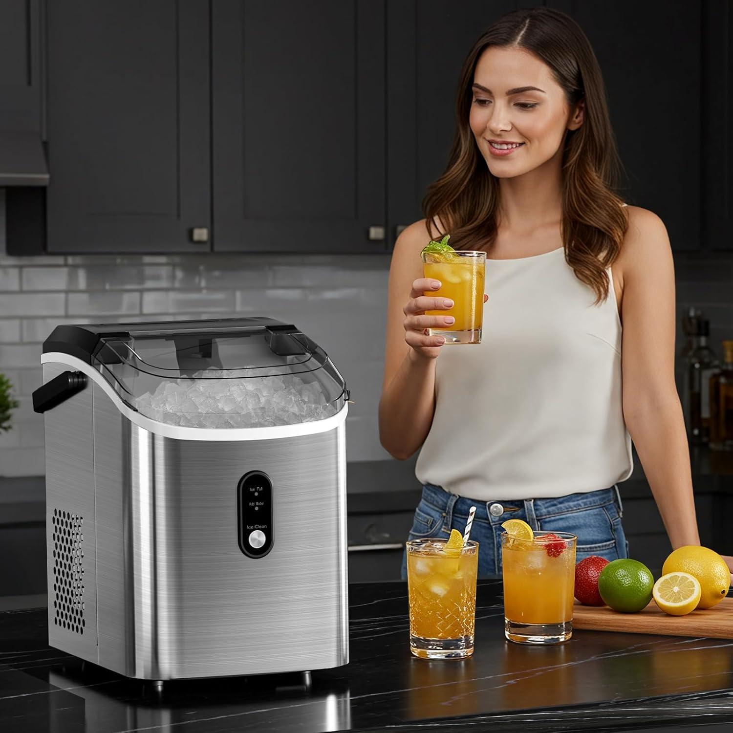 imageAntarctic Star Nugget Ice Maker Countertop with Soft Chewable Ice Portable Sonic Ice Maker with Basket and Scoop Removable Top Cover AutoCleaning for HomePartyRVCamping Stainless Steel SilverSilver