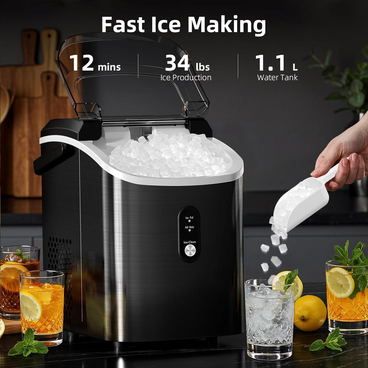 imageAntarctic Star Nugget Ice Maker Countertop with Soft Chewable Ice Portable Sonic Ice Maker with Basket and Scoop Removable Top Cover AutoCleaning for HomePartyRVCamping Stainless Steel SilverStainless Steel Black