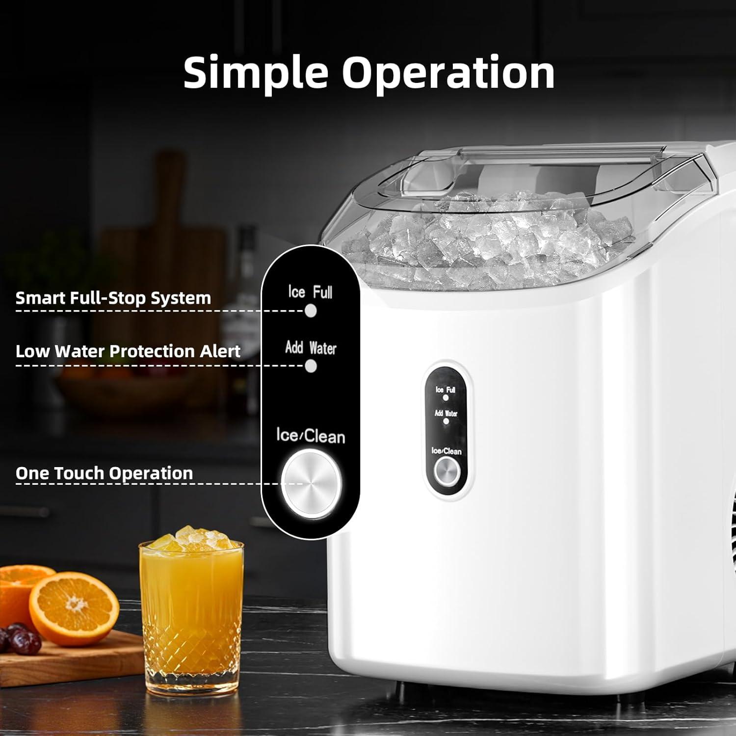 imageAntarctic Star Nugget Ice Maker Countertop with Soft Chewable Ice Portable Sonic Ice Maker with Basket and Scoop Removable Top Cover AutoCleaning for HomePartyRVCamping Stainless Steel SilverWhite