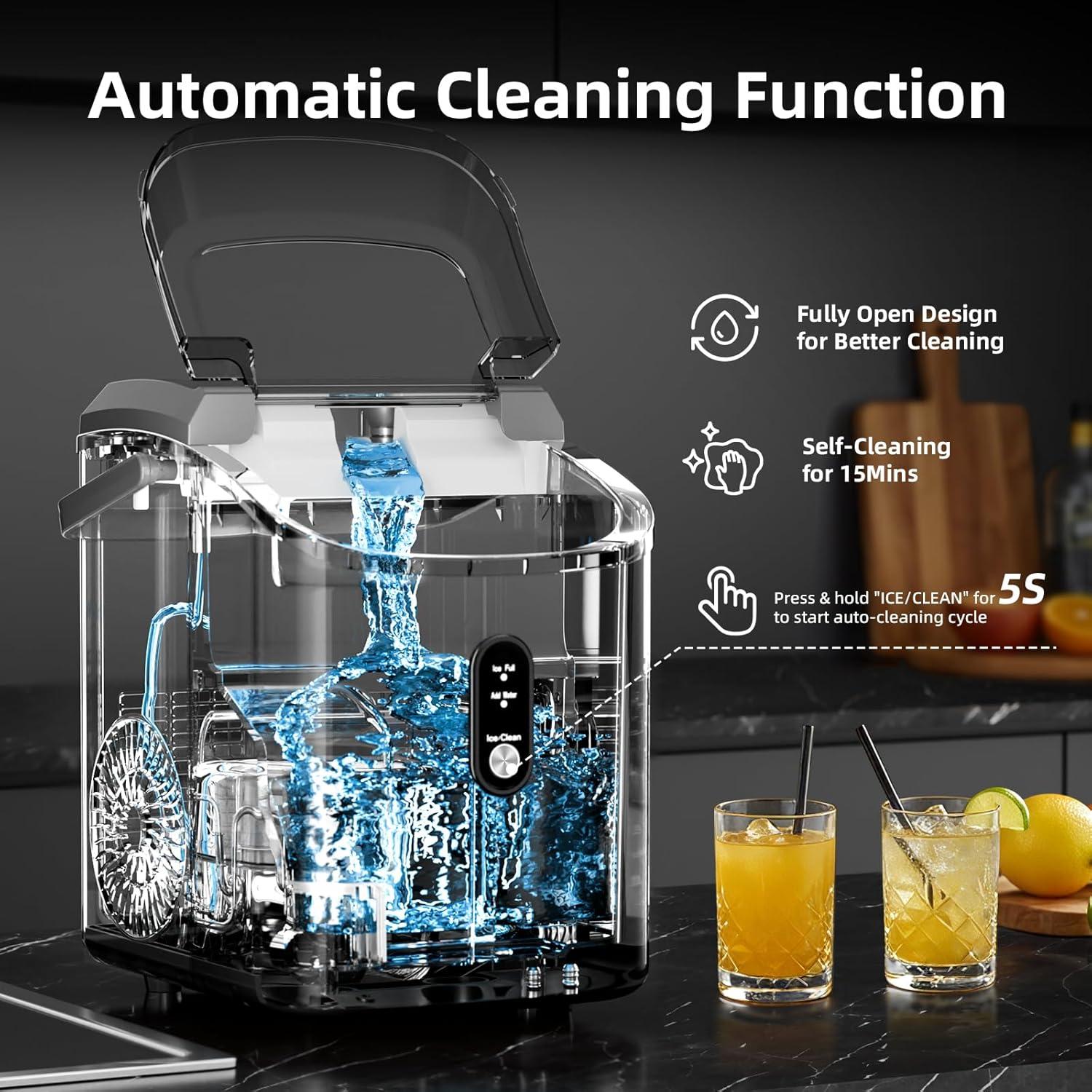 imageAntarctic Star Nugget Ice Maker Countertop with Soft Chewable Ice Portable Sonic Ice Maker with Basket and Scoop Removable Top Cover AutoCleaning for HomePartyRVCamping Stainless Steel SilverGrey