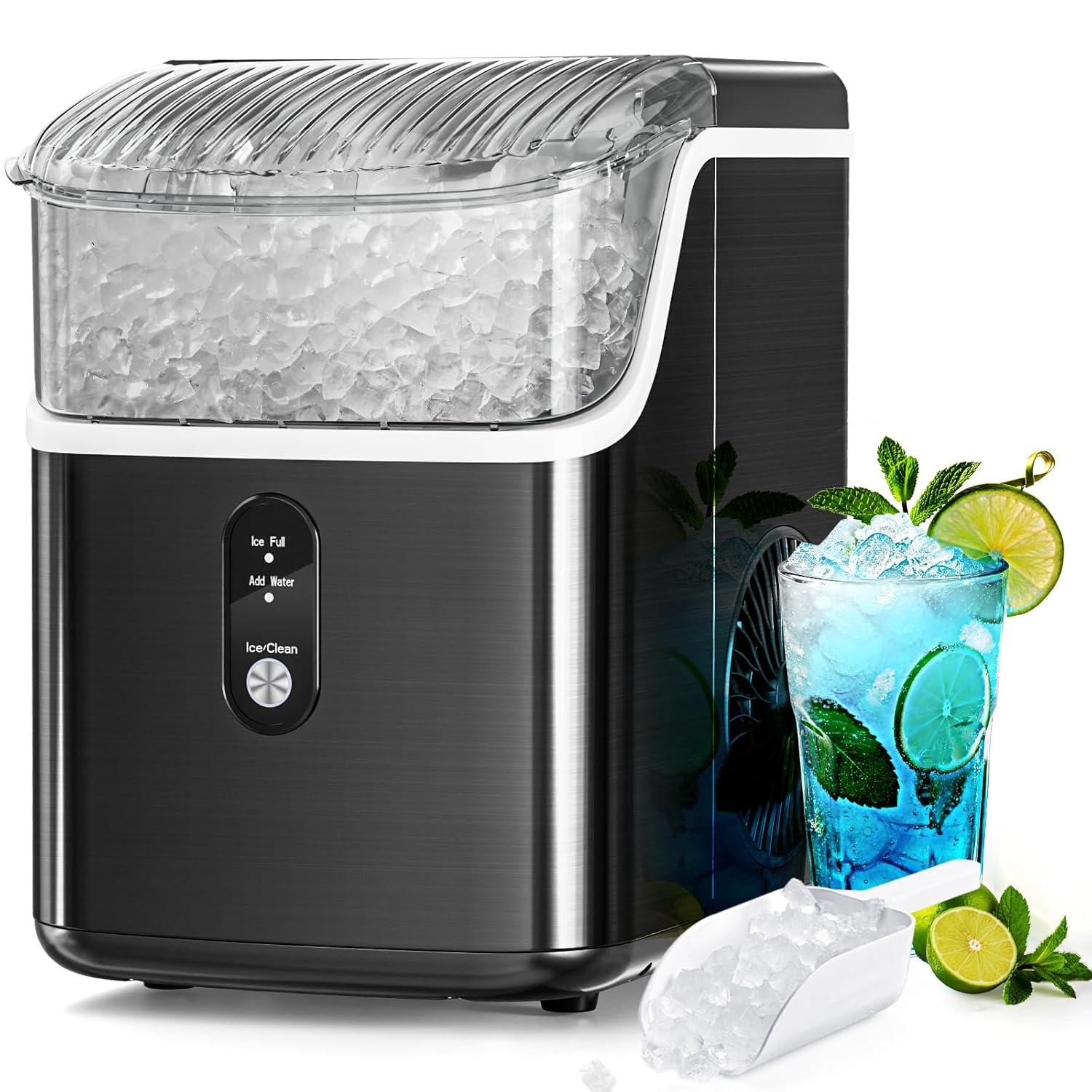 imageAntarctic Star Nugget Ice Maker Countertop with Soft Chewable Ice Portable Sonic Ice Maker with Basket and Scoop Removable Top Cover AutoCleaning for HomePartyRVCamping Stainless Steel SilverStainless Steel Black