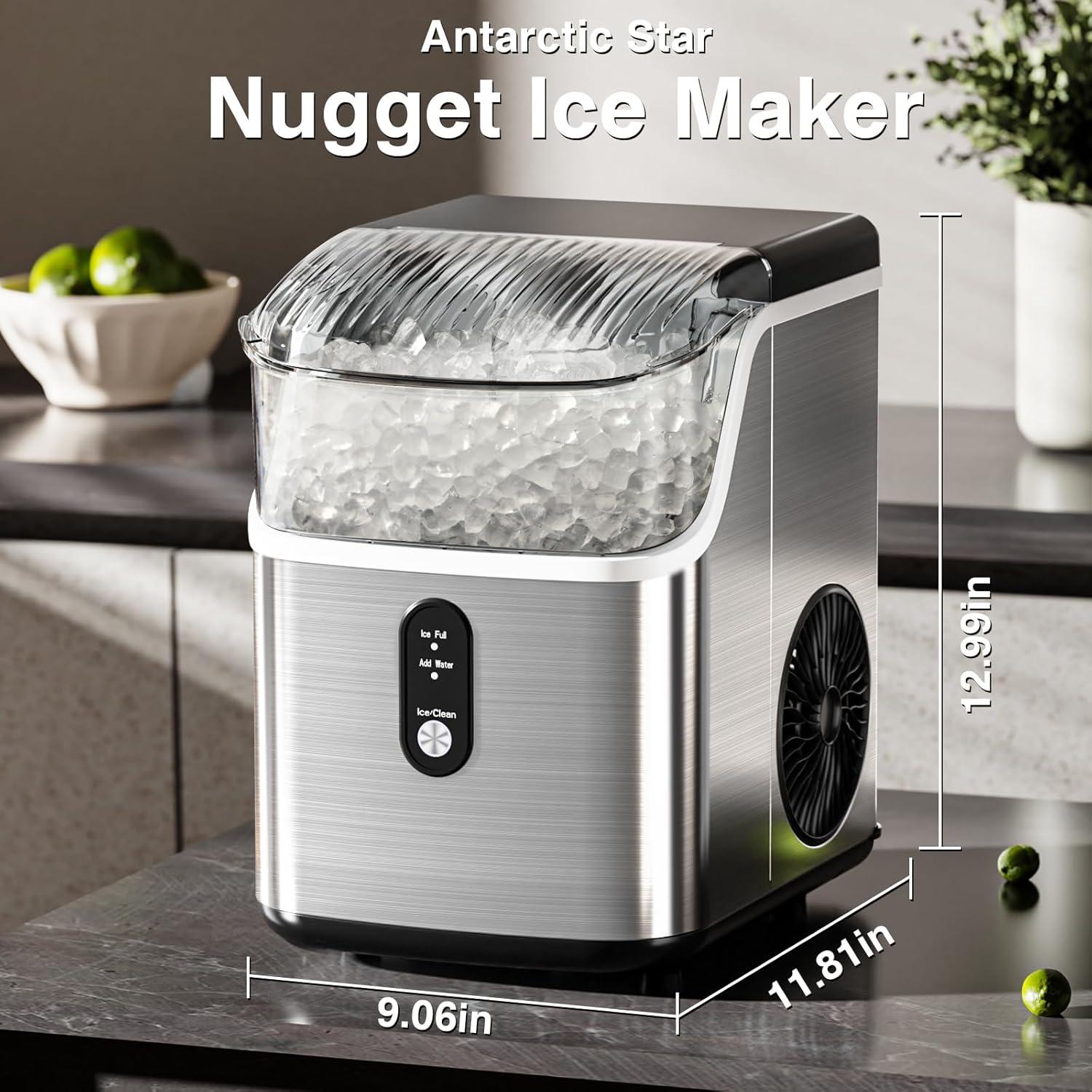 imageAntarctic Star Nugget Ice Makers Countertop Pebble Ice Machine with Chewable Pellet Ice 34Lbs24H SelfCleaning Sonic Ice OneClick Operation for KitchenOffice Stainless Steel BlackSilver