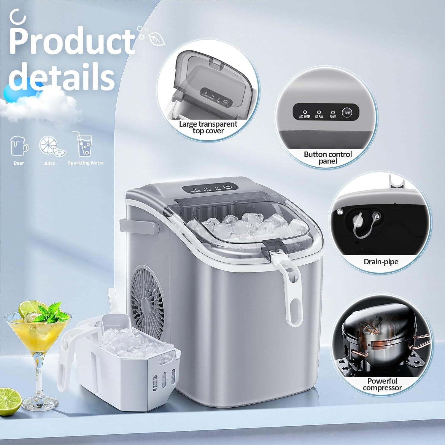 imageAntarctic Star Nugget Ice Makers Countertop Pebble Ice Machine with Chewable Pellet Ice 34Lbs24H SelfCleaning Sonic Ice OneClick Operation for KitchenOffice Stainless Steel BlackStainless Steel Red