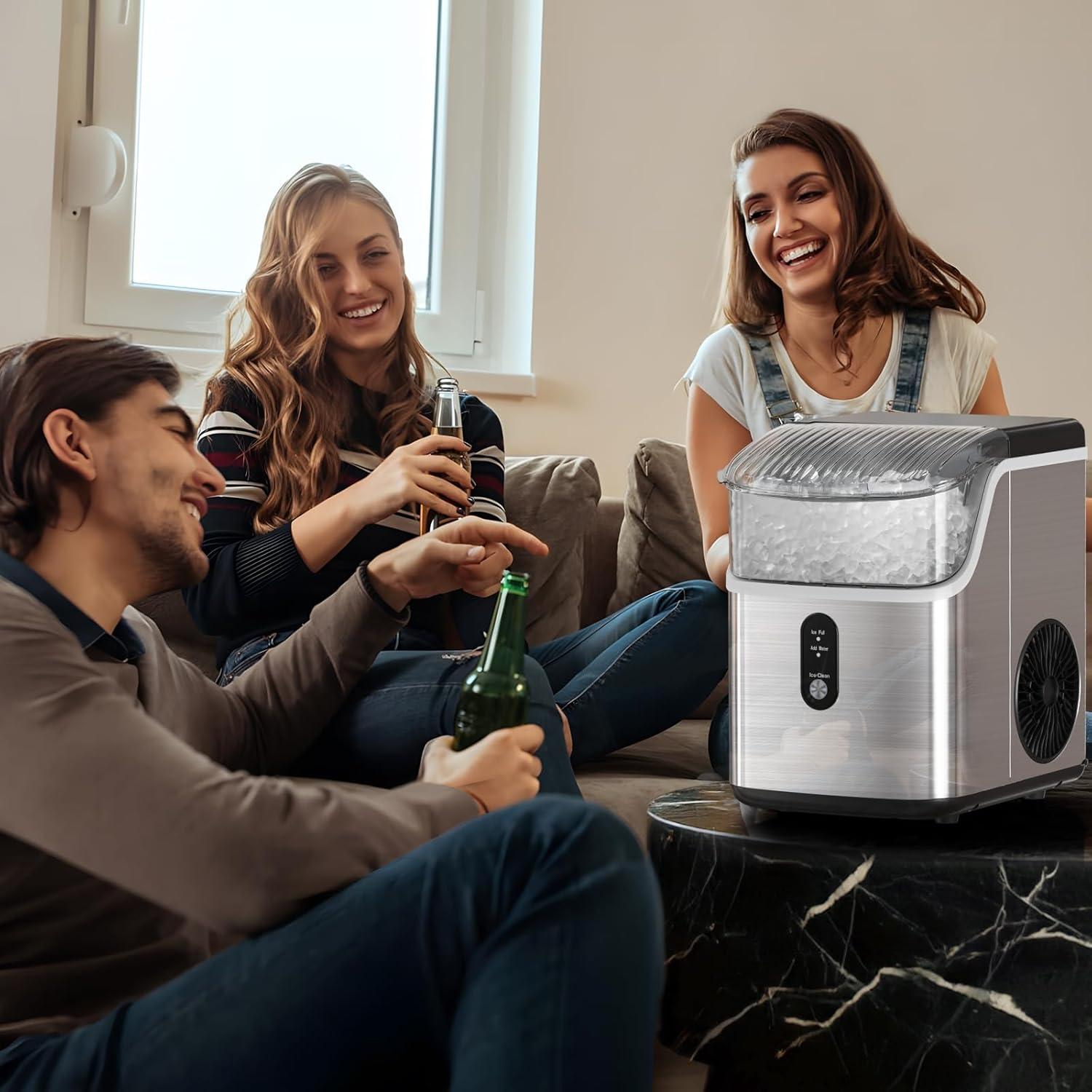 imageAntarctic Star Nugget Ice Makers Countertop Pebble Ice Machine with Chewable Pellet Ice 34Lbs24H SelfCleaning Sonic Ice OneClick Operation for KitchenOffice Stainless Steel BlackSilver