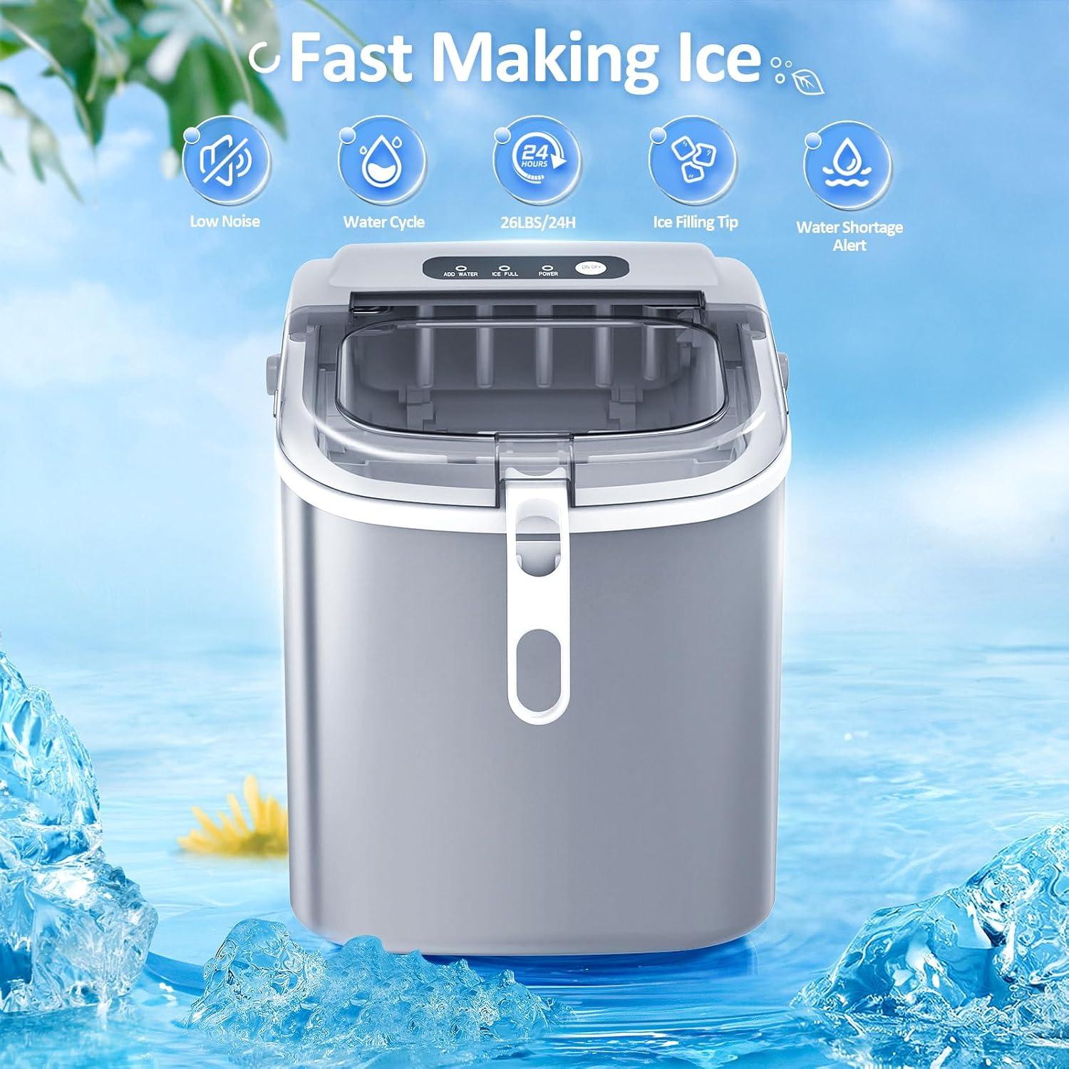 imageAntarctic Star Nugget Ice Makers Countertop Pebble Ice Machine with Chewable Pellet Ice 34Lbs24H SelfCleaning Sonic Ice OneClick Operation for KitchenOffice Stainless Steel BlackStainless Steel Red