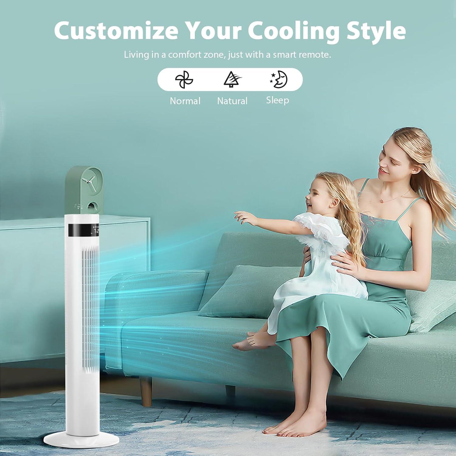 imageAntarctic Star Tower Fan Portable Electric Oscillating Fan Quiet Cooling Remote Control Standing Bladeless Floor Fans 3 Speeds Wind Modes Timer Bedroom Office 43 inch WhiteWhite