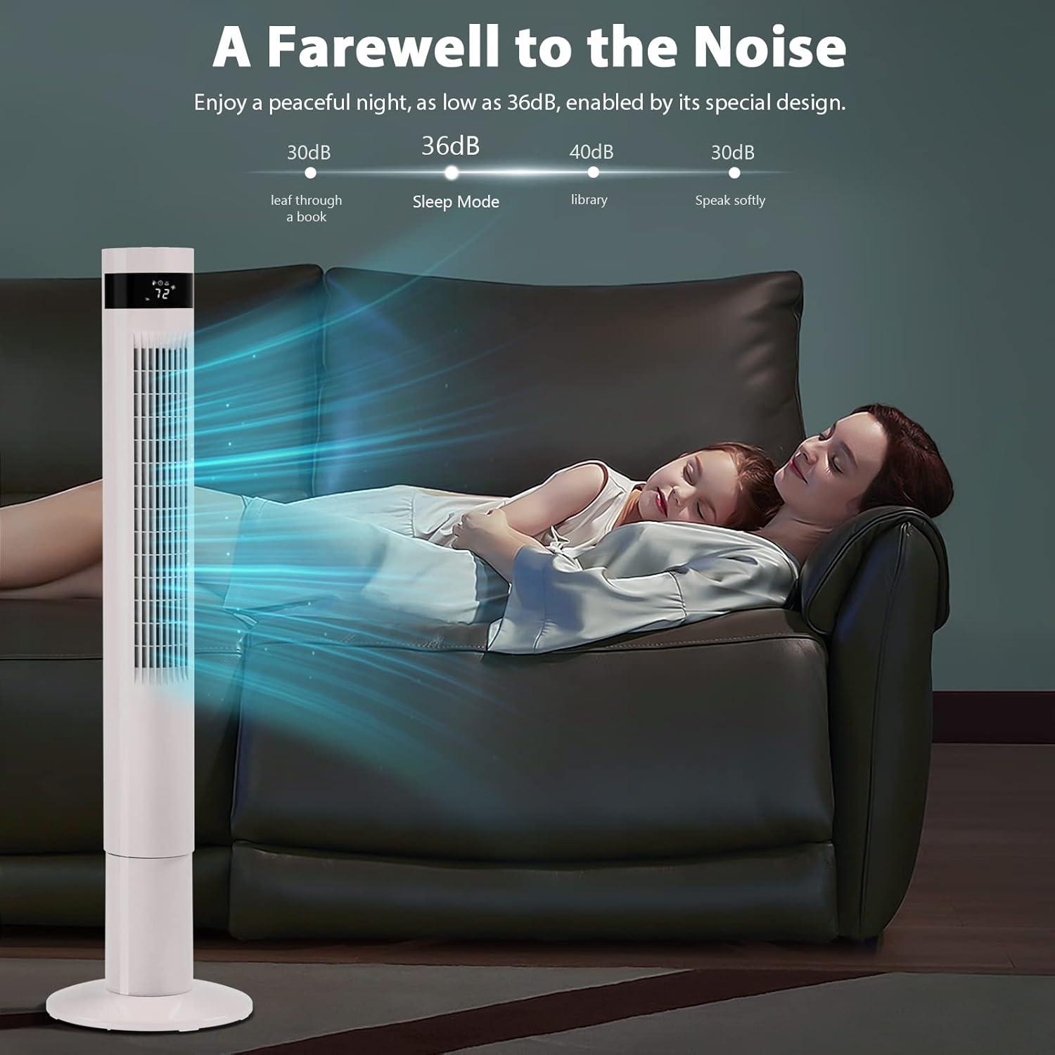 imageAntarctic Star Tower Fan Portable Electric Oscillating Fan Quiet Cooling Remote Control Standing Bladeless Floor Fans 3 Speeds Wind Modes Timer Bedroom Office 43 inch WhiteWhite