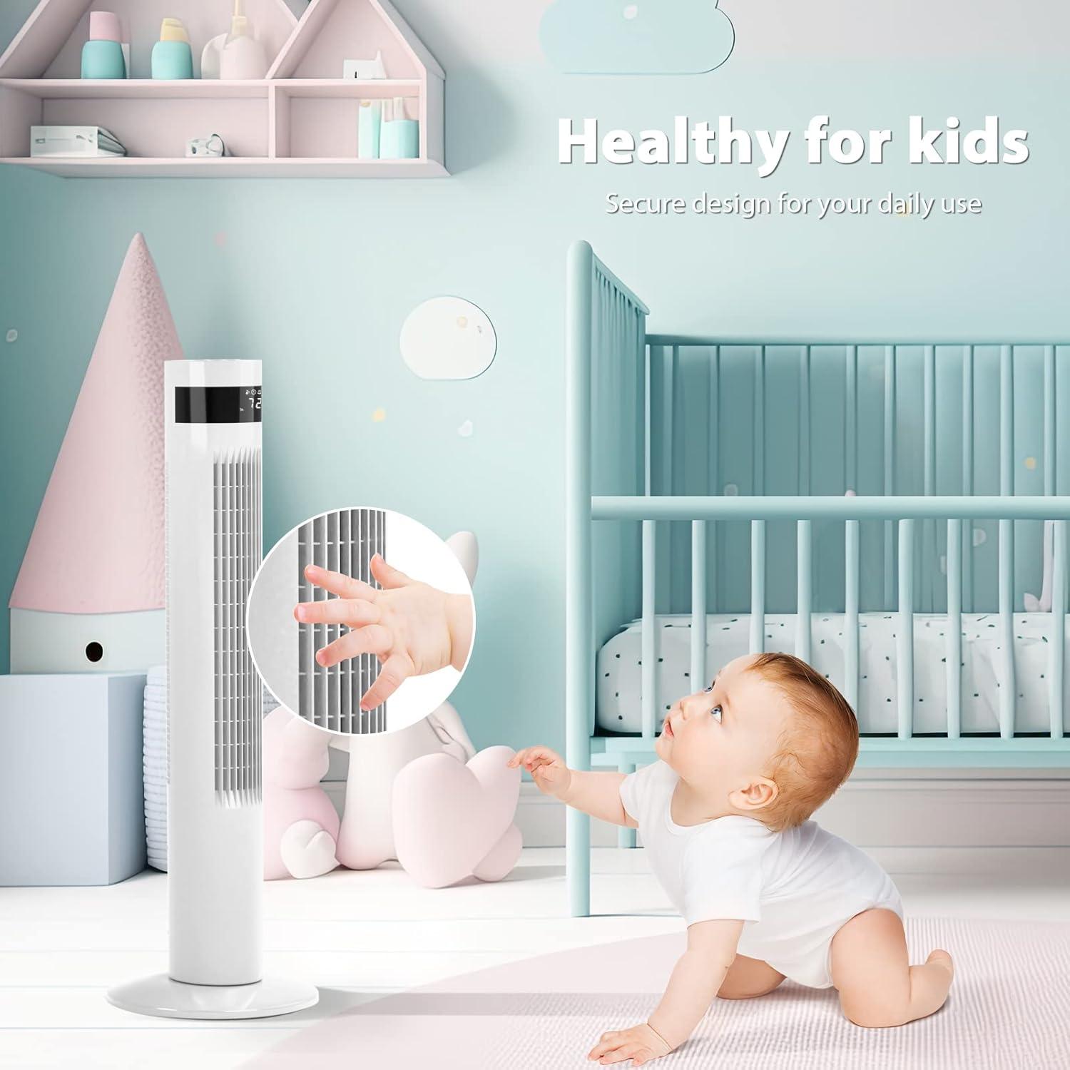 imageAntarctic Star Tower Fan Portable Electric Oscillating Fan Quiet Cooling Remote Control Standing Bladeless Floor Fans 3 Speeds Wind Modes Timer Bedroom Office 43 inch WhiteWhite