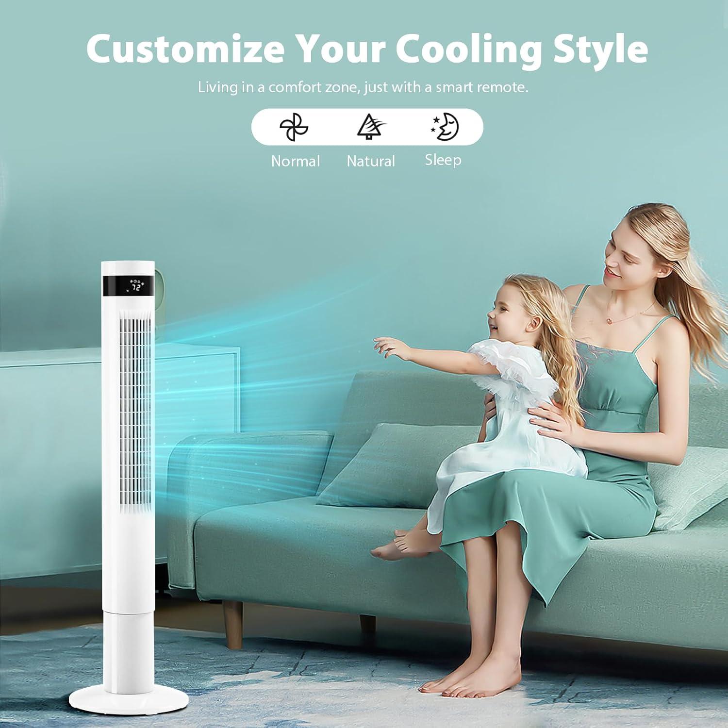 imageAntarctic Star Tower Fan Portable Electric Oscillating Fan Quiet Cooling Remote Control Standing Bladeless Floor Fans 3 Speeds Wind Modes Timer Bedroom Office 43 inch WhiteWhite