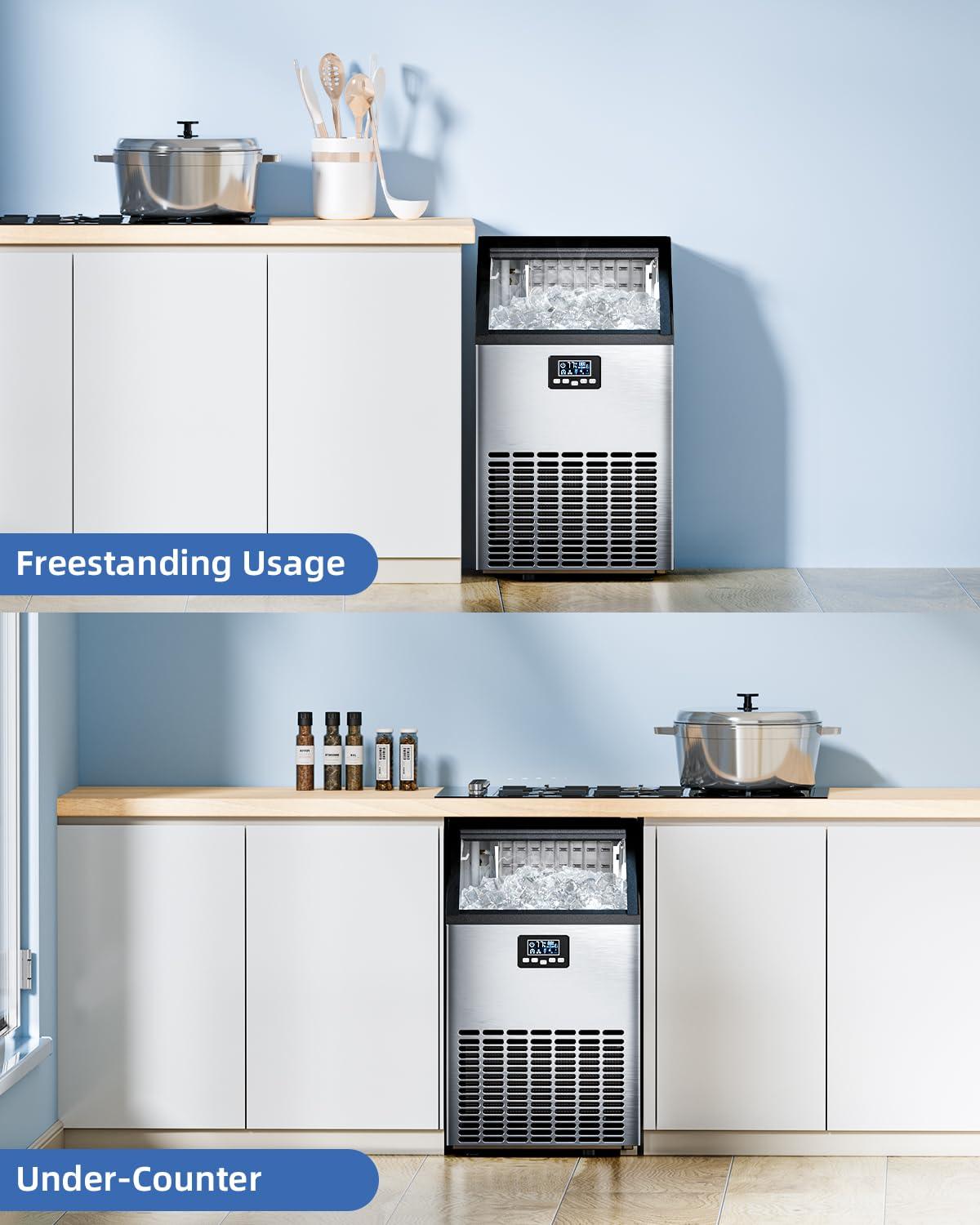 imageCommercial Ice Maker Machine Ice Makers Stainless Steel Under Counter Ice Machine 120 Lbs24H with 265 Pounds 64 Ice Cubes in 12 Mins Stainless Steel Freestanding Kitchen Ice Machines