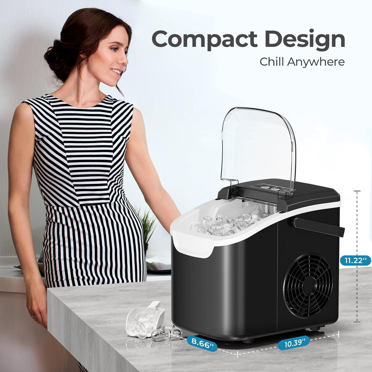 imageCountertop Ice Maker Machine 8 Ice Cubes in 6 mins 26lbDay Ice with 2 Sizes Portable Mini Energy Saving ampamp BasketScoop for HomePartyTravelCampingBarBlackDark Black