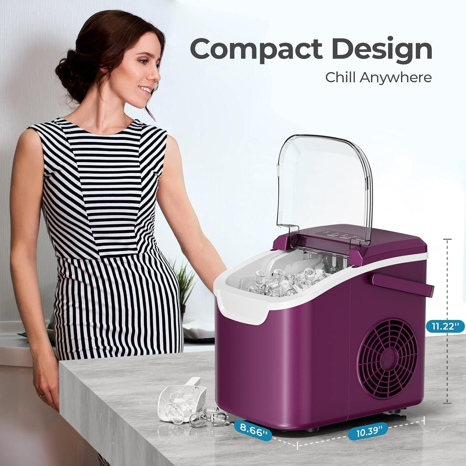 imageCountertop Ice Maker Machine 8 Ice Cubes in 6 mins 26lbDay Ice with 2 Sizes Portable Mini Energy Saving ampamp BasketScoop for HomePartyTravelCampingBarBlackPURPLE