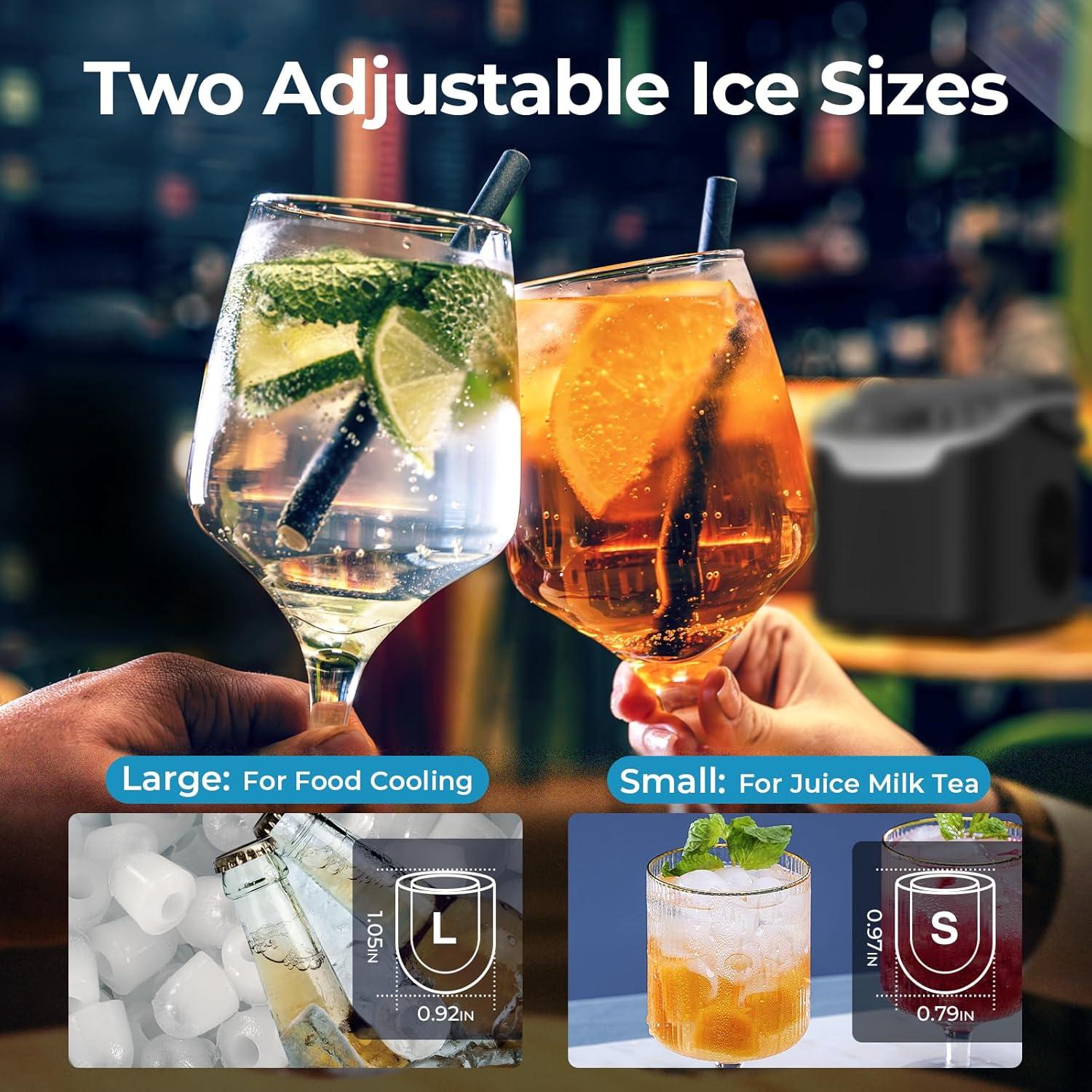 imageCountertop Ice Maker Machine 8 Ice Cubes in 6 mins 26lbDay Ice with 2 Sizes Portable Mini Energy Saving ampamp BasketScoop for HomePartyTravelCampingBarBlackPure White