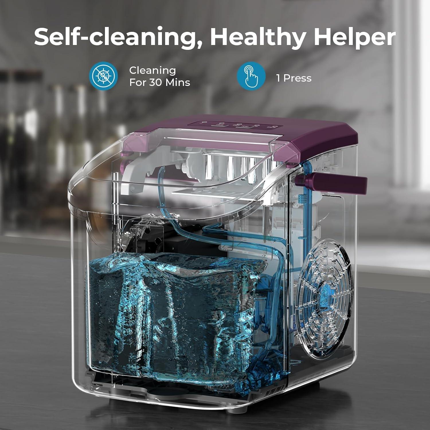 imageCountertop Ice Maker Machine 8 Ice Cubes in 6 mins 26lbDay Ice with 2 Sizes Portable Mini Energy Saving ampamp BasketScoop for HomePartyTravelCampingBarBlackPURPLE