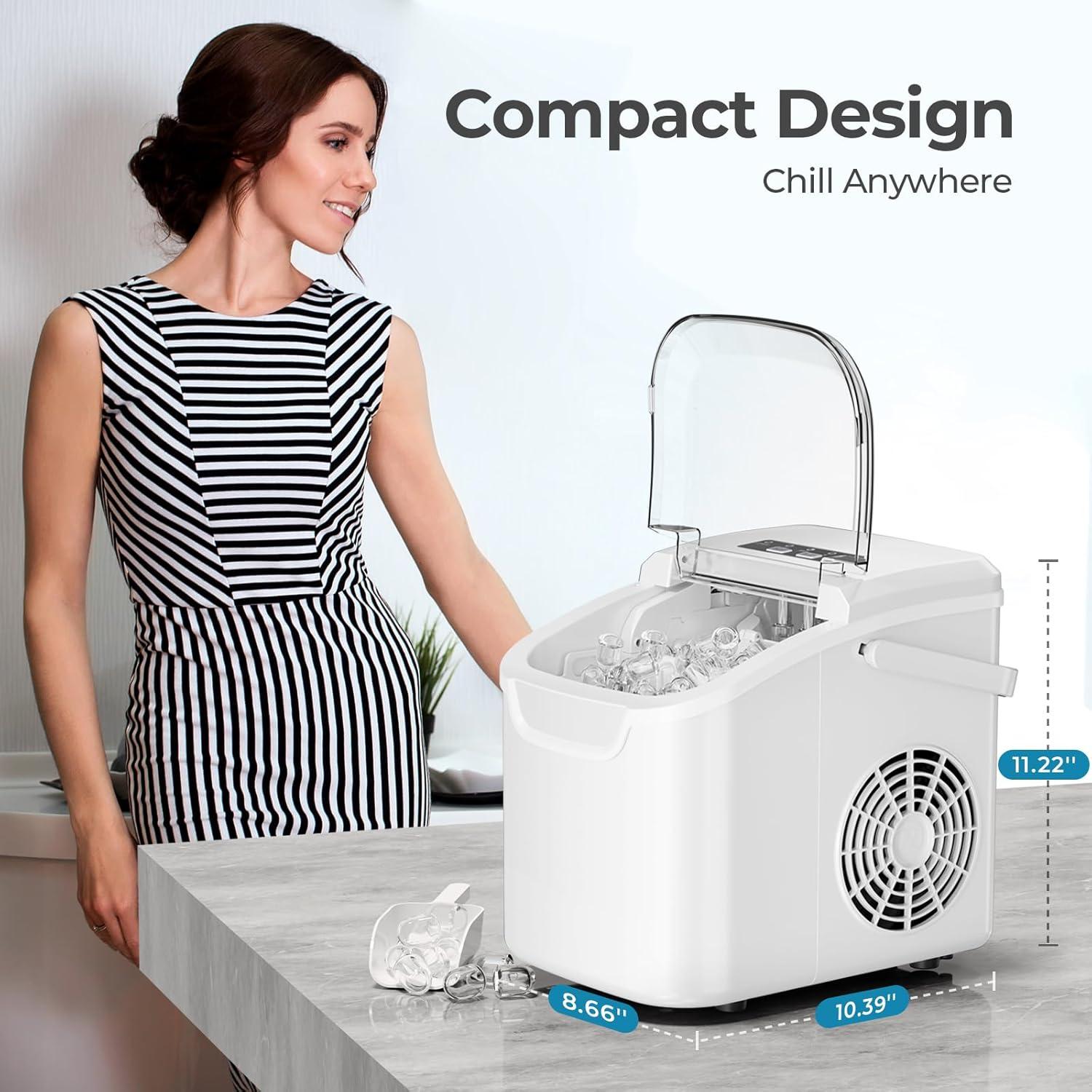 imageCountertop Ice Maker Machine 8 Ice Cubes in 6 mins 26lbDay Ice with 2 Sizes Portable Mini Energy Saving ampamp BasketScoop for HomePartyTravelCampingBarBlackPure White