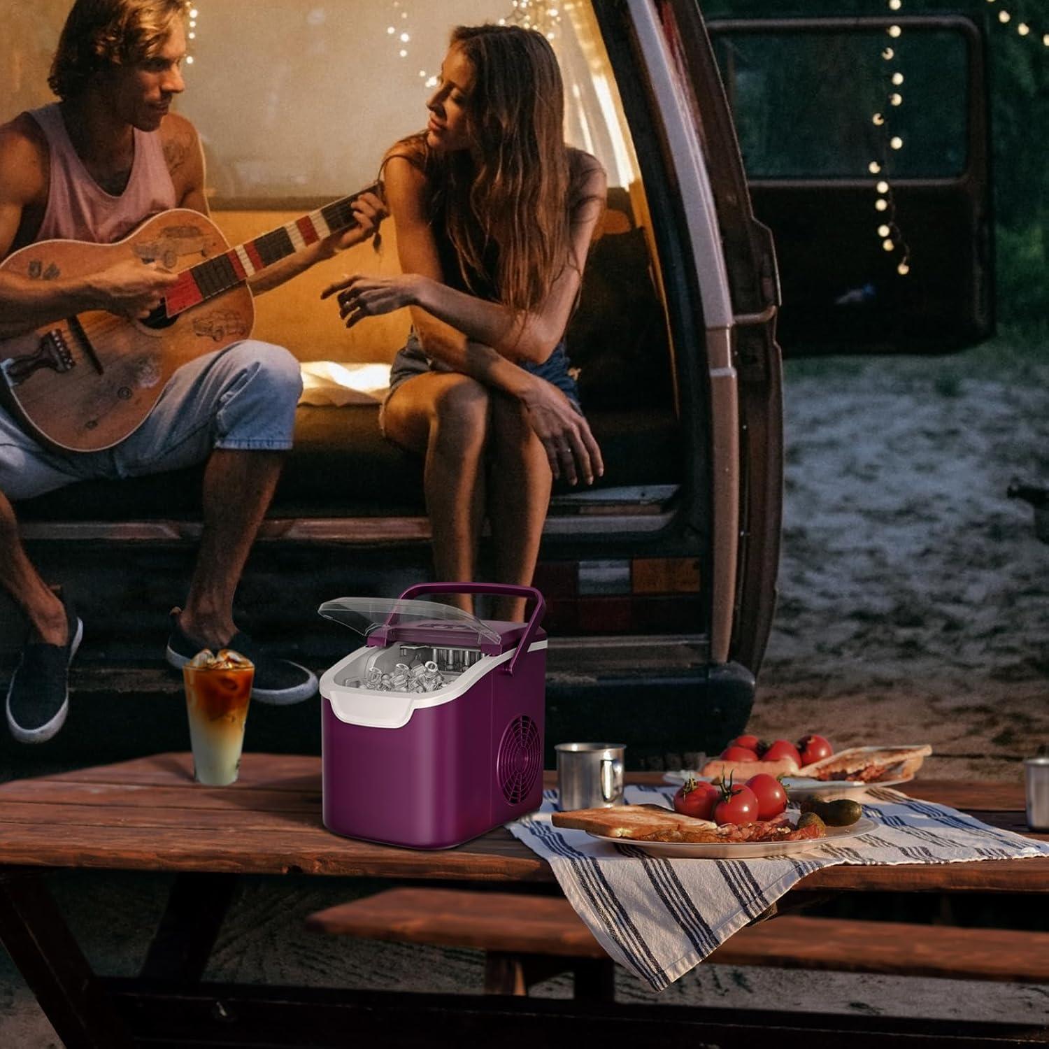 imageCountertop Ice Maker Machine 8 Ice Cubes in 6 mins 26lbDay Ice with 2 Sizes Portable Mini Energy Saving ampamp BasketScoop for HomePartyTravelCampingBarBlackPURPLE