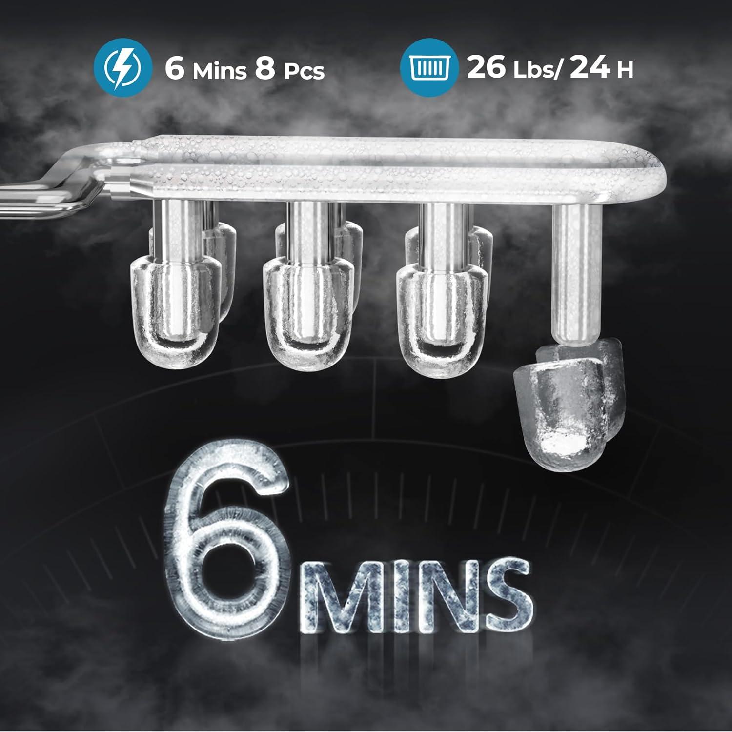 imageCountertop Ice Maker Machine 8 Ice Cubes in 6 mins 26lbDay Ice with 2 Sizes Portable Mini Energy Saving ampamp BasketScoop for HomePartyTravelCampingBarBlackGrey