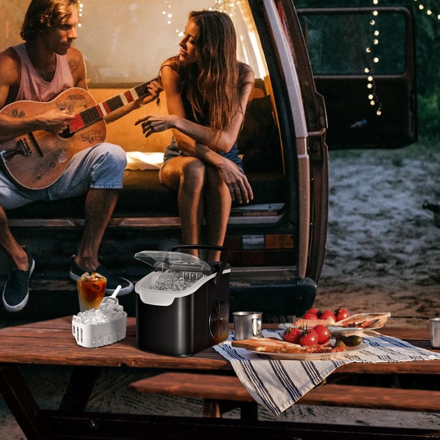 imageCountertop Ice Maker Machine 8 Ice Cubes in 6 mins 26lbDay Ice with 2 Sizes Portable Mini Energy Saving ampamp BasketScoop for HomePartyTravelCampingBarBlackBLACK