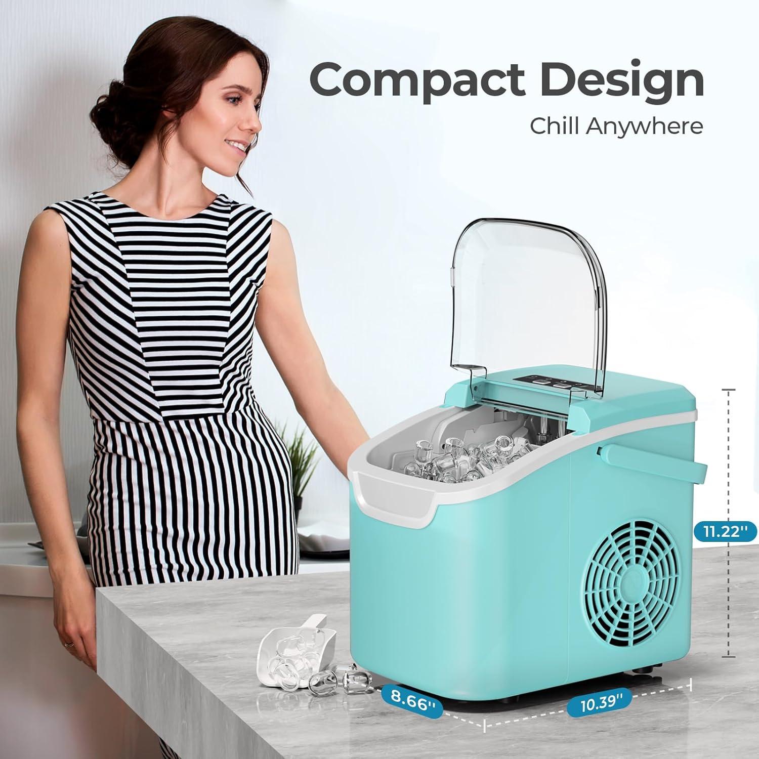 imageCountertop Ice Maker Machine 8 Ice Cubes in 6 mins 26lbDay Ice with 2 Sizes Portable Mini Energy Saving ampamp BasketScoop for HomePartyTravelCampingBarBlackGREEN