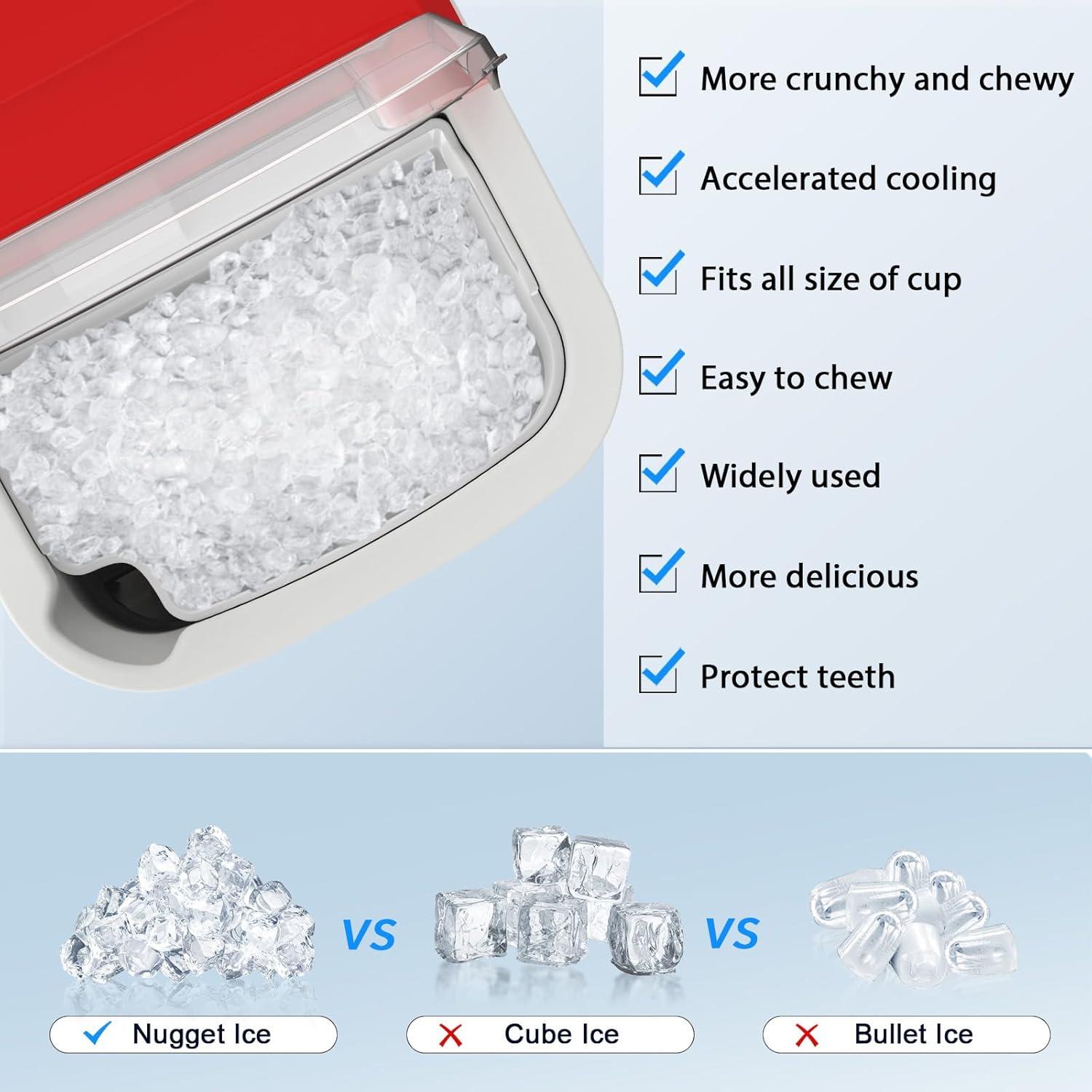 imageNugget Countertop Ice Maker with Chewable Pellet Ice Portable Ice Machine Pebble Ice with SelfCleaning 34Lbs24H One Button Operation for Kitchen Home Red