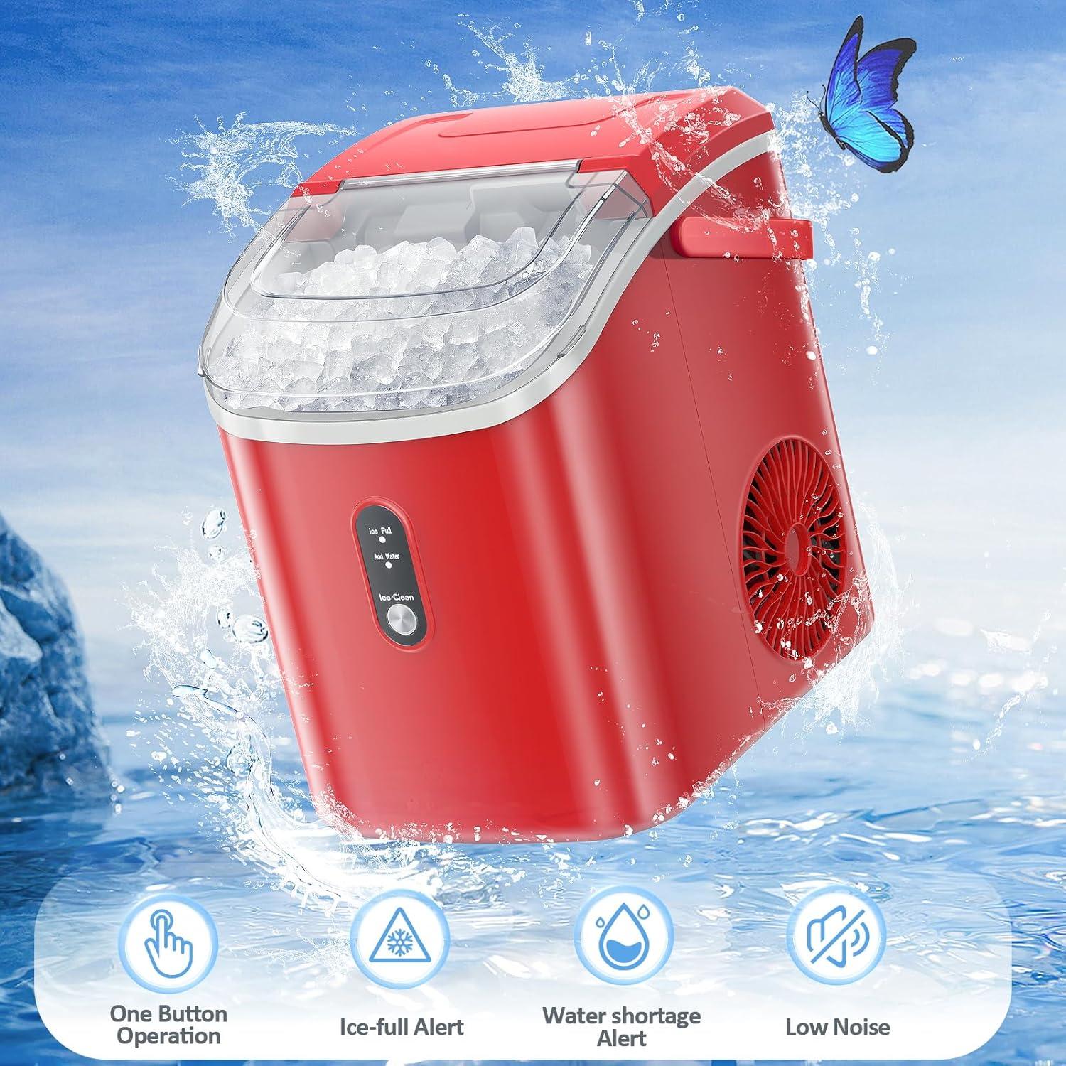 imageNugget Countertop Ice Maker with Soft Chewable Ice 34LBS24HPebble Portable Machine Scoop SelfCleaning OneClick OperationSonic Ice for KitchenOfficeBar GrayRed