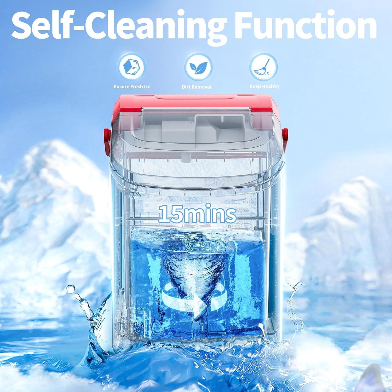 imageNugget Countertop Ice Maker with Soft Chewable Ice 34LBS24HPebble Portable Machine Scoop SelfCleaning OneClick OperationSonic Ice for KitchenOfficeBar GrayRed