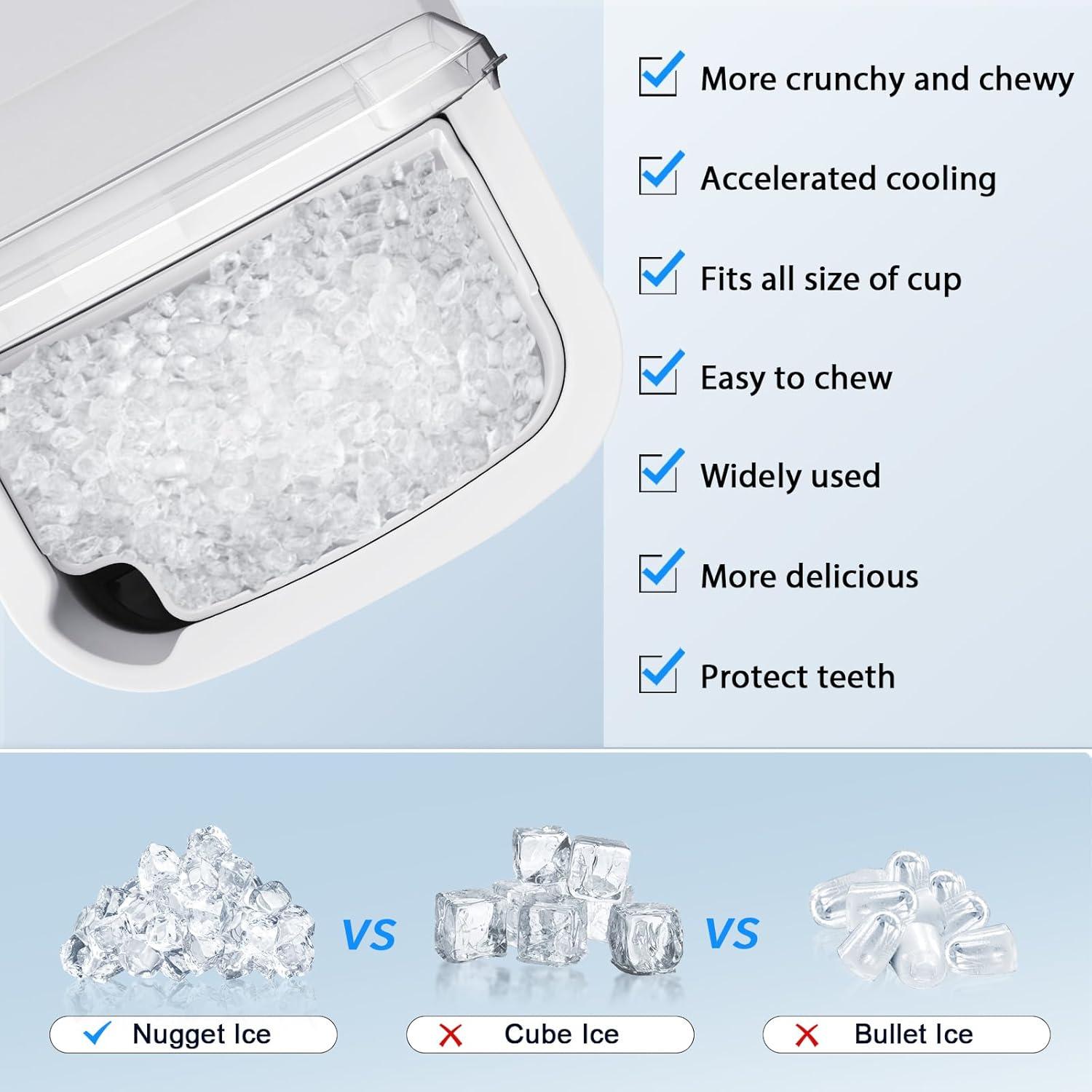 imageNugget Countertop Ice Maker with Soft Chewable Pellet Ice Automatic 34lbs in 24 HoursPebble Portable Ice Machine with Ice Scoop SelfCleaning OneClick Operation for KitchenOffice White