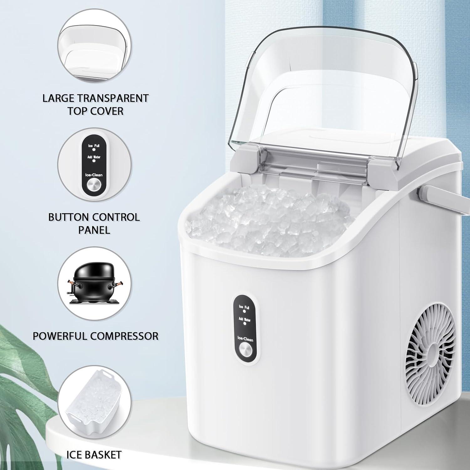 imageNugget Countertop Ice Maker with Soft Chewable Pellet Ice Automatic 34lbs in 24 HoursPebble Portable Ice Machine with Ice Scoop SelfCleaning OneClick Operation for KitchenOffice White