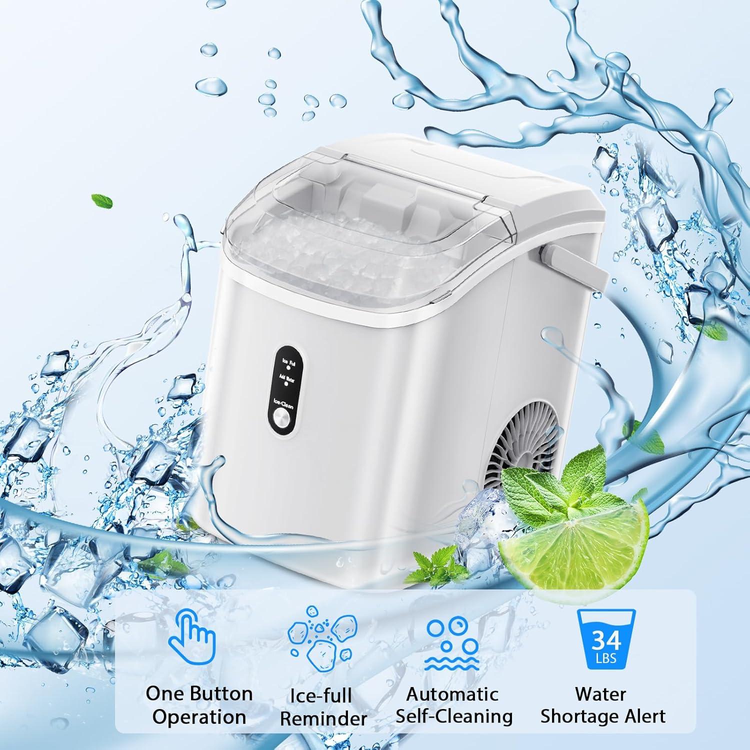 imageNugget Countertop Ice Maker with Soft Chewable Pellet Ice Automatic 34lbs in 24 HoursPebble Portable Ice Machine with Ice Scoop SelfCleaning OneClick Operation for KitchenOffice White