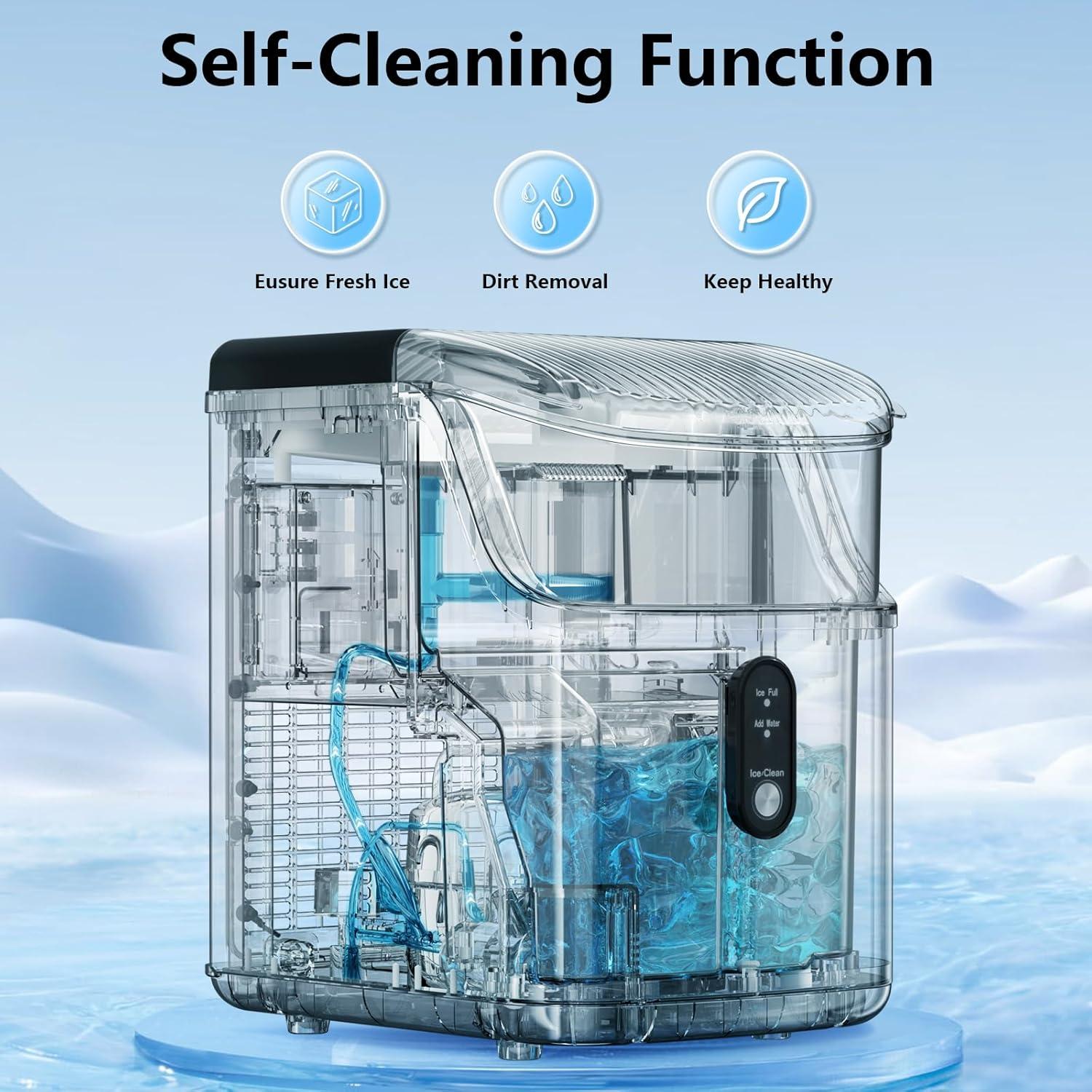 imageNugget Countertop Ice Maker with Soft Chewable Pellet Ice Pebble Portable Ice Machine 36Lbs24H SelfCleaning Sonic Ice Maker One Button Operation for KitchenOffice Stainless Steel BlackStainless Steel Black