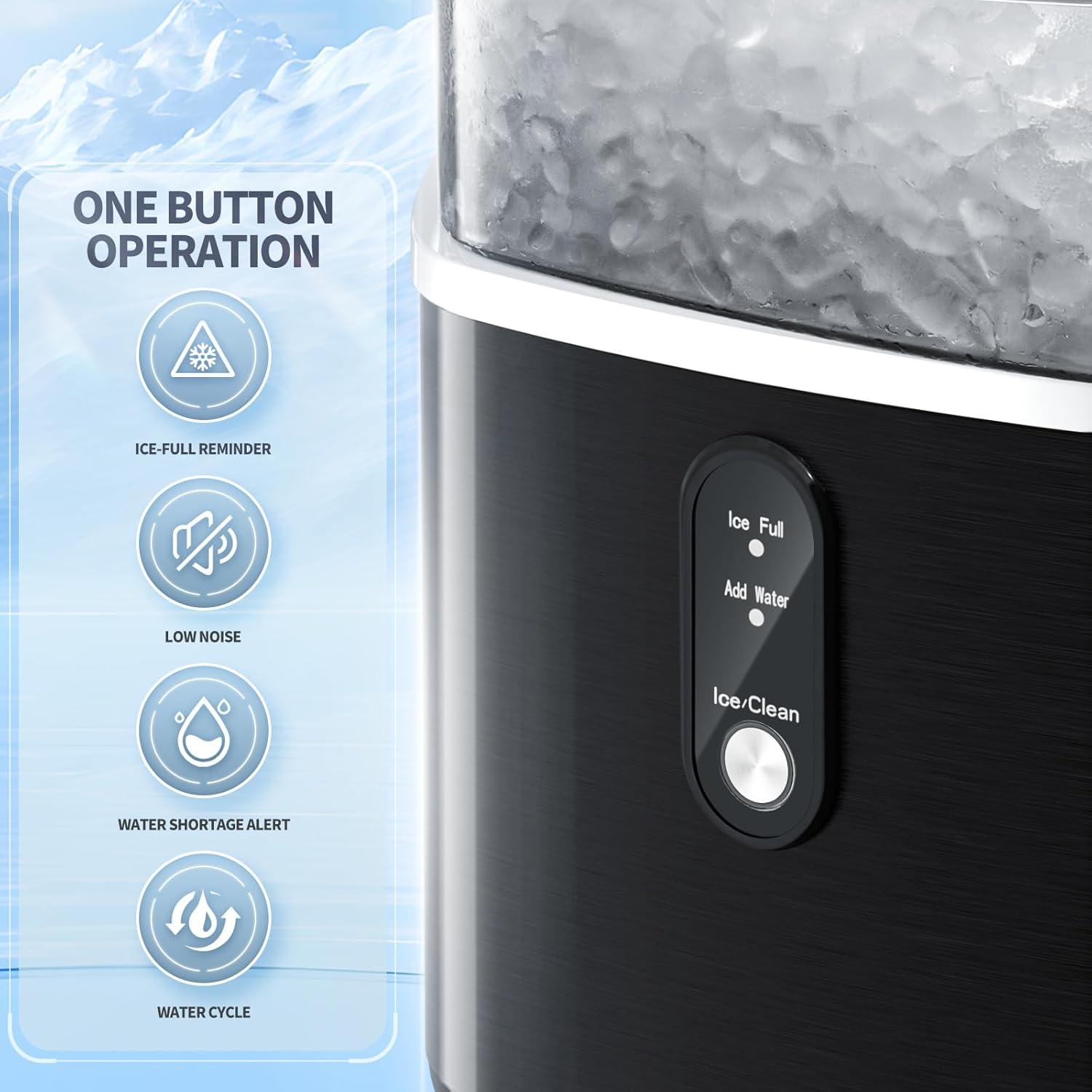 imageNugget Countertop Ice Maker with Soft Chewable Pellet Ice Pebble Portable Ice Machine 36Lbs24H SelfCleaning Sonic Ice Maker One Button Operation for KitchenOffice Stainless Steel BlackStainless Steel Black