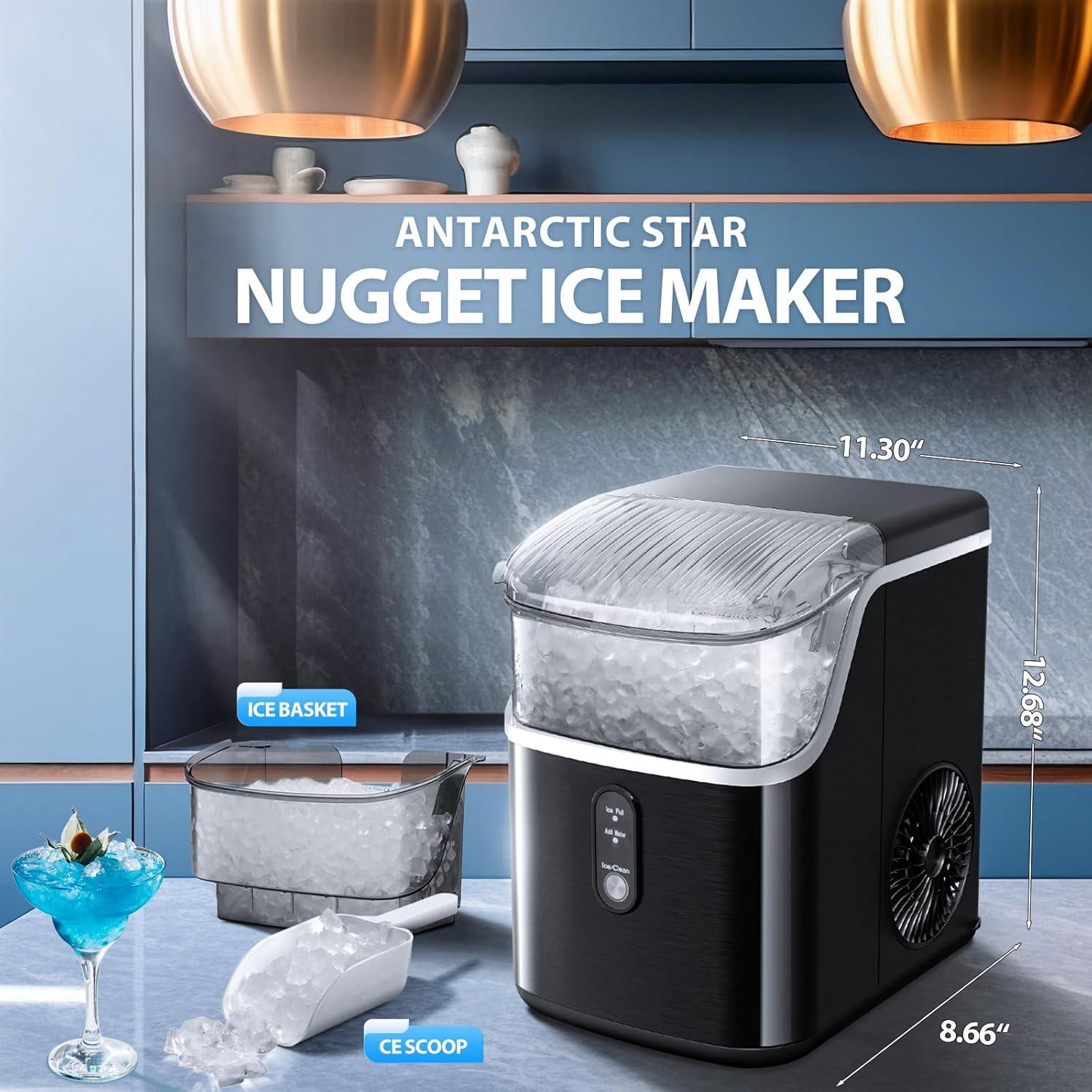 imageNugget Countertop Ice Maker with Soft Chewable Pellet Ice Pebble Portable Ice Machine 36Lbs24H SelfCleaning Sonic Ice Maker One Button Operation for KitchenOffice Stainless Steel BlackStainless Steel Black
