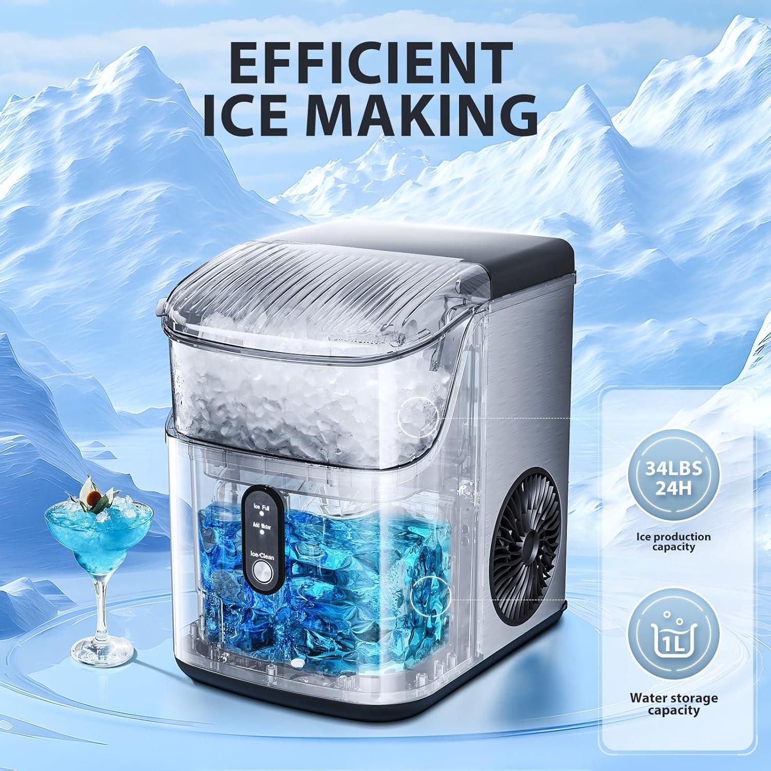 imageNugget Countertop Ice Maker with Soft Chewable Pellet Ice Pebble Portable Ice Machine 36Lbs24H SelfCleaning Sonic Ice Maker One Button Operation for KitchenOffice Stainless Steel BlackStainless Steel Silver