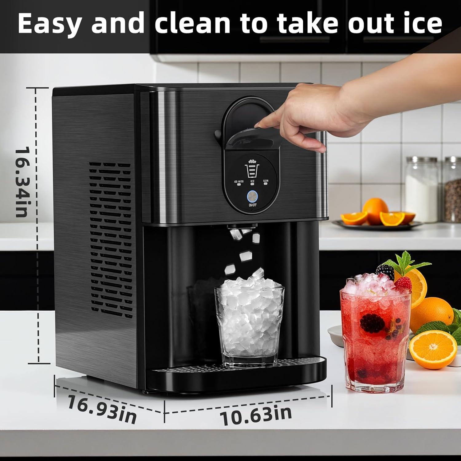 imageNugget Ice Maker Countertop 44Lbs24H Pellet Ice Machine with SelfCleaning ampamp Water Reservoir  Chewable Pebble Ice Maker for Home Office Bar  Silver Stainless SteelBlack