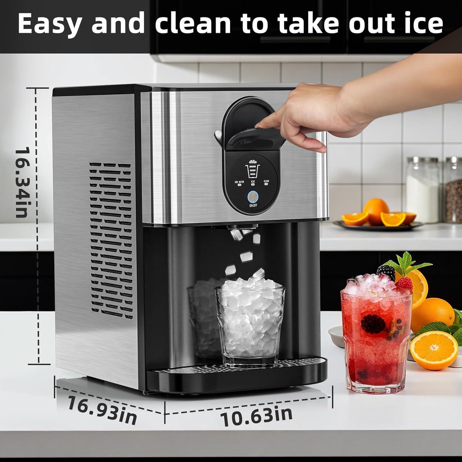 imageNugget Ice Maker Countertop 44Lbs24H Pellet Ice Machine with SelfCleaning ampamp Water Reservoir  Chewable Pebble Ice Maker for Home Office Bar  Silver Stainless SteelSilver