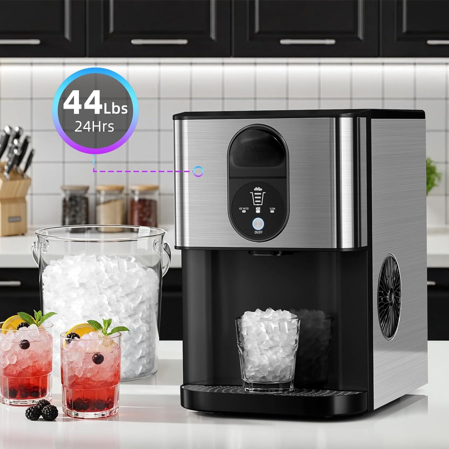 imageNugget Ice Maker Countertop 44Lbs24H Pellet Ice Machine with SelfCleaning ampamp Water Reservoir  Chewable Pebble Ice Maker for Home Office Bar  Silver Stainless SteelSilver