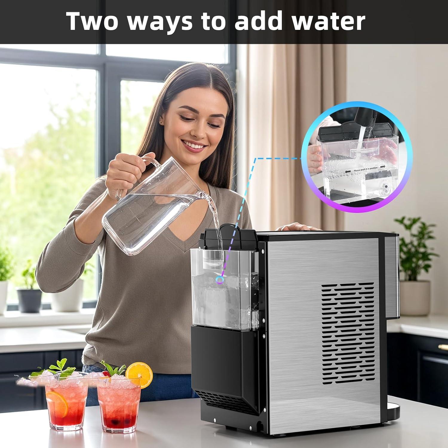 imageNugget Ice Maker Countertop 44Lbs24H Pellet Ice Machine with SelfCleaning ampamp Water Reservoir  Chewable Pebble Ice Maker for Home Office Bar  Silver Stainless SteelSilver