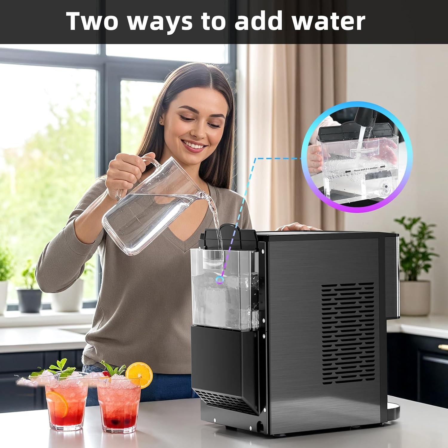 imageNugget Ice Maker Countertop 44Lbs24H Pellet Ice Machine with SelfCleaning ampamp Water Reservoir  Chewable Pebble Ice Maker for Home Office Bar  Silver Stainless SteelBlack
