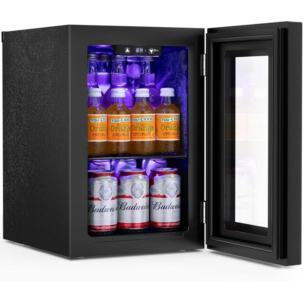 imageAntarctic Star 18L Beverage Refrigerator Cooler 24Can Mini Fridge with Quiet Compressor LED LightFreestanding Small Fridge with Electronic Temperature Control for Home and Bar4061 Black