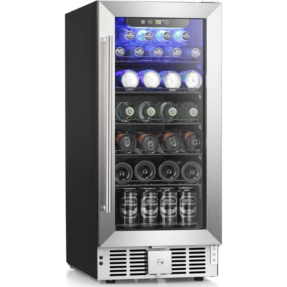 imageAntarctic Star 29 CuFt Beverage Refrigerator115 Can Beer Soda Wine Cooler Low Noise Transparent Glass Door Stainless Steel LED Light Safety Lock for Home and Bar 15 Inch29 CuFt